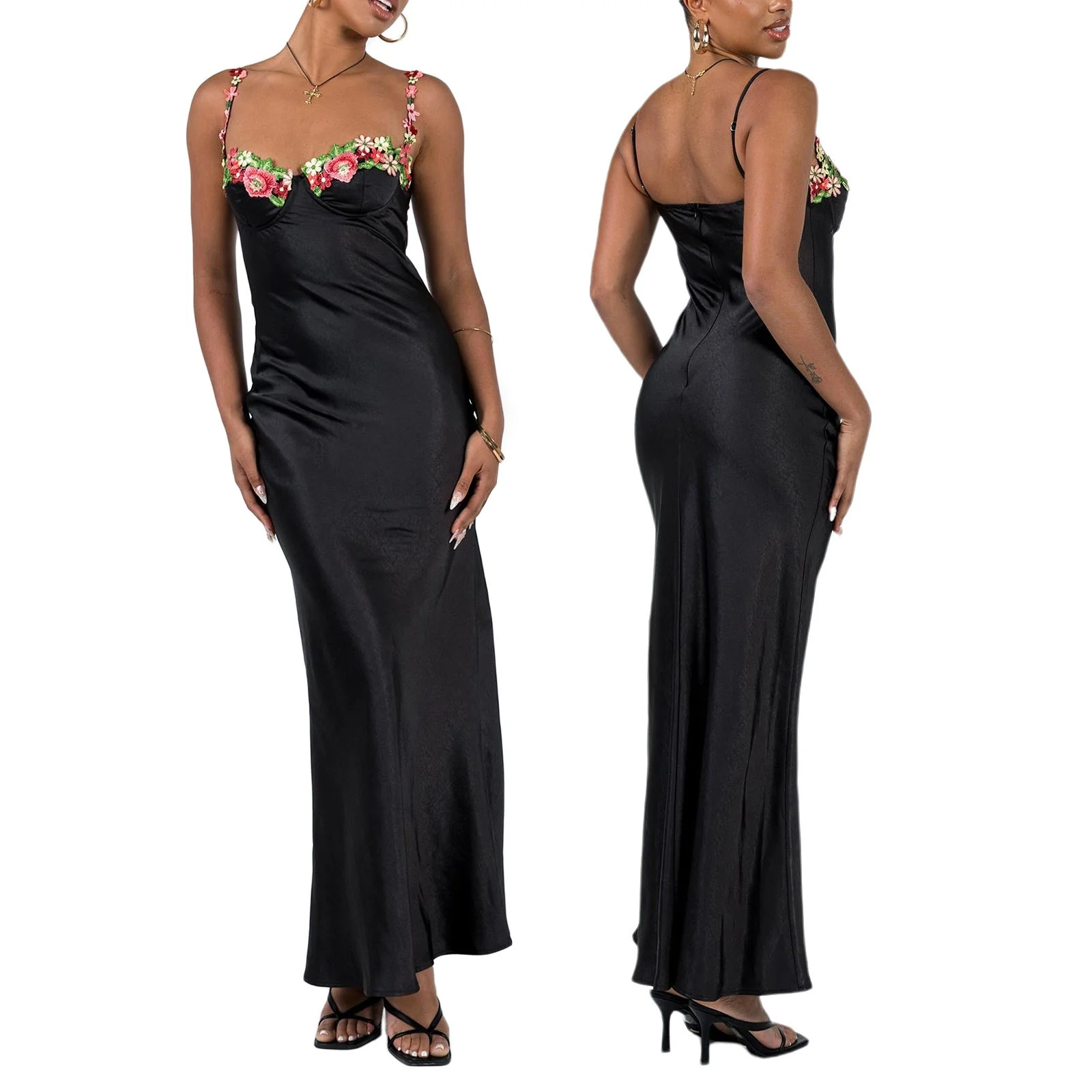 Emma – Langes Kleid mit besticktem Spitzen-Trägerdesign - Image 3