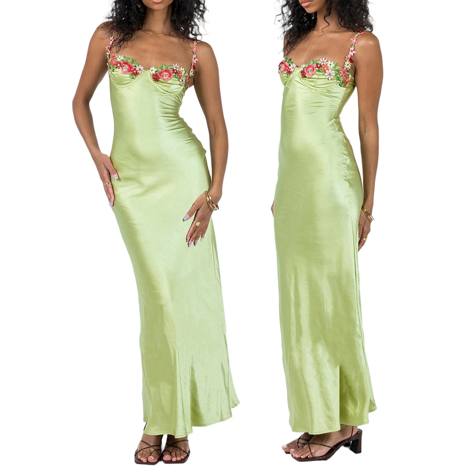Emma – Langes Kleid mit besticktem Spitzen-Trägerdesign - Image 4