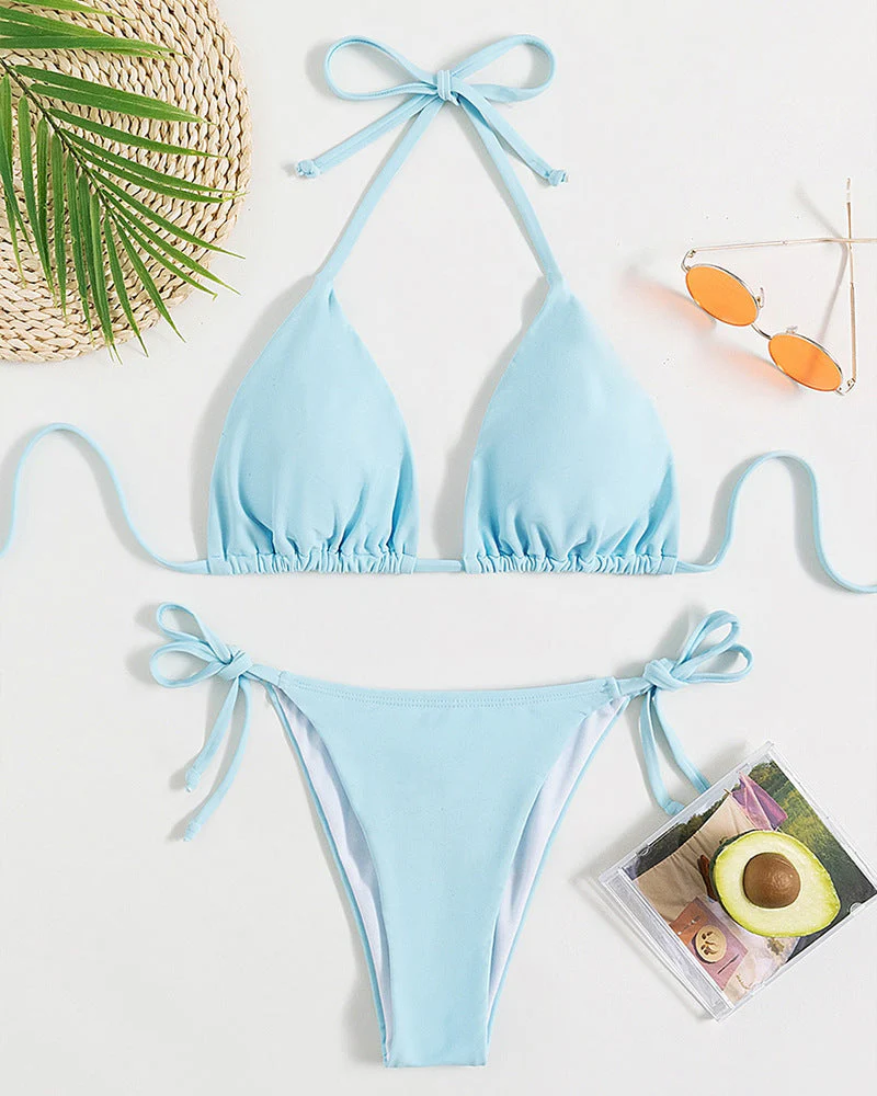 Heather – Bikini mit gebundenem Halter in einfarbig - Image 12