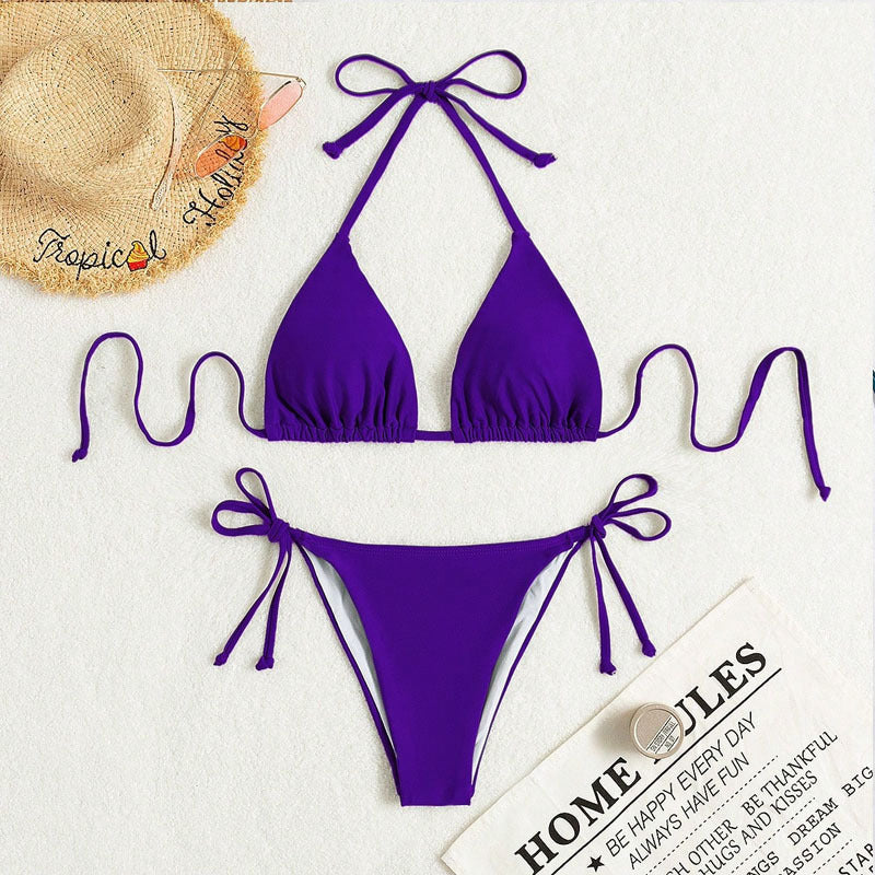 Heather – Bikini mit gebundenem Halter in einfarbig - Image 13