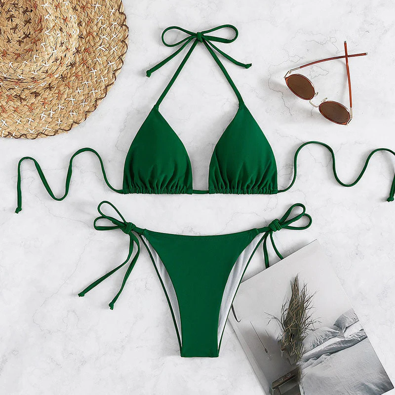 Heather – Bikini mit gebundenem Halter in einfarbig - Image 14