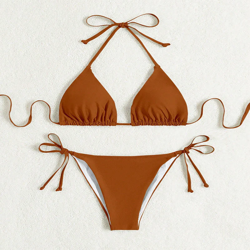 Heather – Bikini mit gebundenem Halter in einfarbig - Image 15