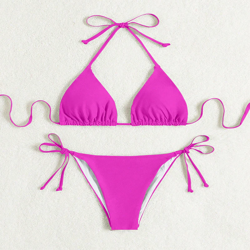 Heather – Bikini mit gebundenem Halter in einfarbig - Image 16