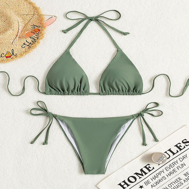 Heather – Bikini mit gebundenem Halter in einfarbig - Image 8
