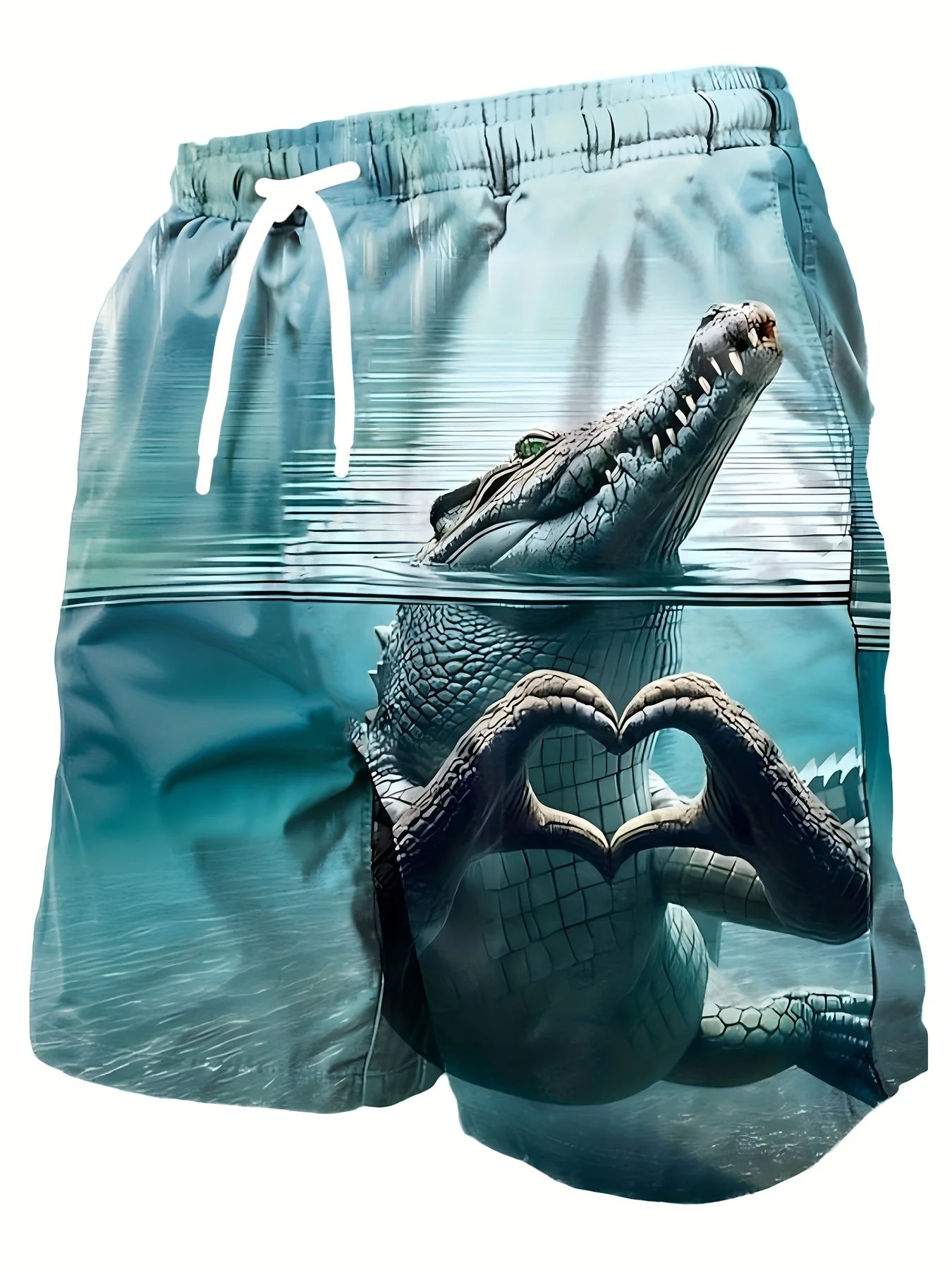 Herren Badeshorts mit lustigem Krokodil-Print, Herzmotiv – Perfekt für Strand und Schwimmbad