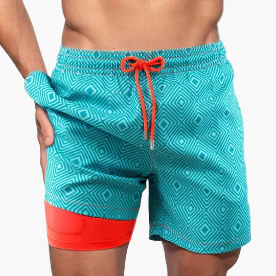 Herren Badeshorts mit Kompressions-Innenshorts – Tropischer Stil für Strand & Sport - Image 9