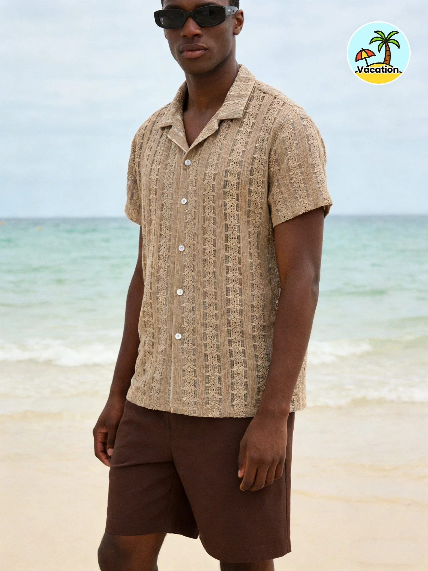 Herren Boho Kurzarm Hemd mit geometrischem Muster – Perfekt für Urlaub und Strand