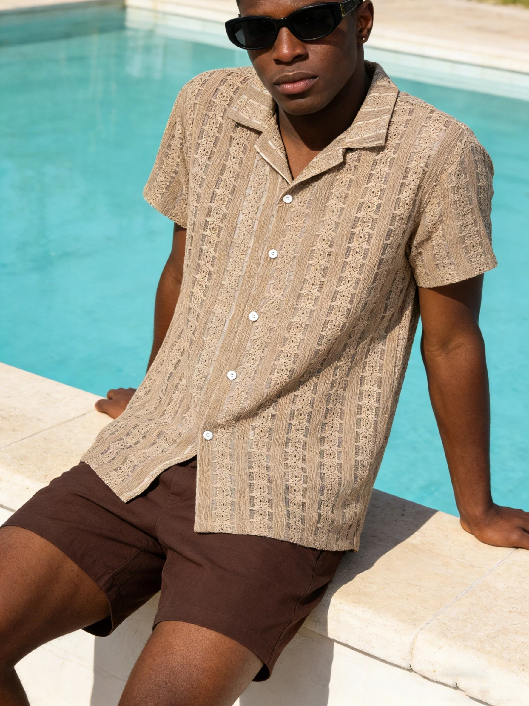 Herren Boho Kurzarm Hemd mit geometrischem Muster – Perfekt für Urlaub und Strand - Image 3