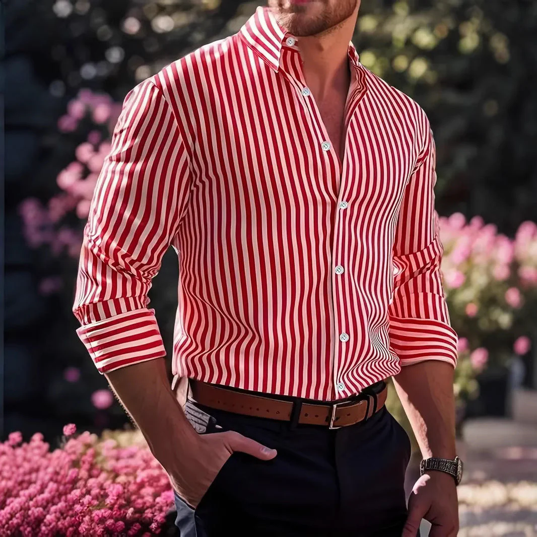 Herren Business-Freizeit Hemd mit vertikalen Streifen und Knopfleiste – Moderner Slim Fit Look - Image 3