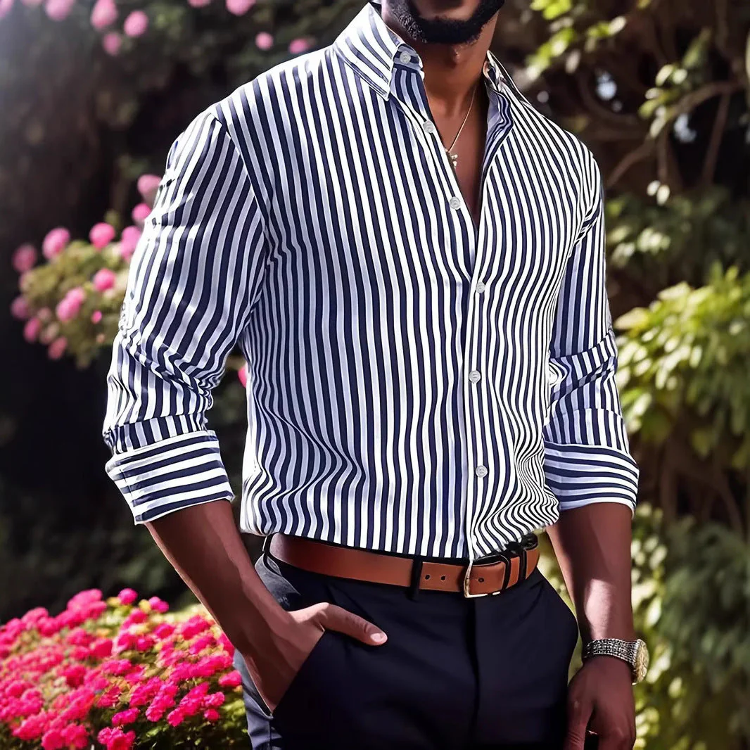 Herren Business-Freizeit Hemd mit vertikalen Streifen und Knopfleiste – Moderner Slim Fit Look - Image 4