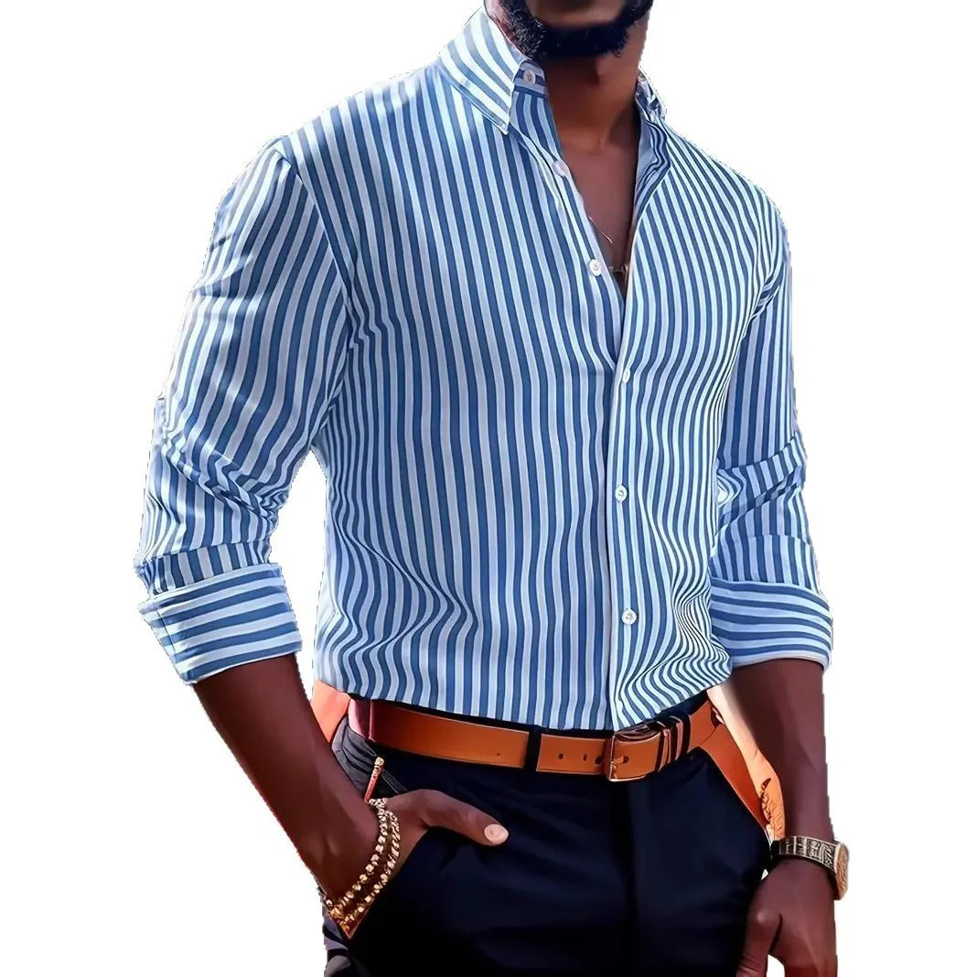 Herren Business-Freizeit Hemd mit vertikalen Streifen und Knopfleiste – Moderner Slim Fit Look - Image 5