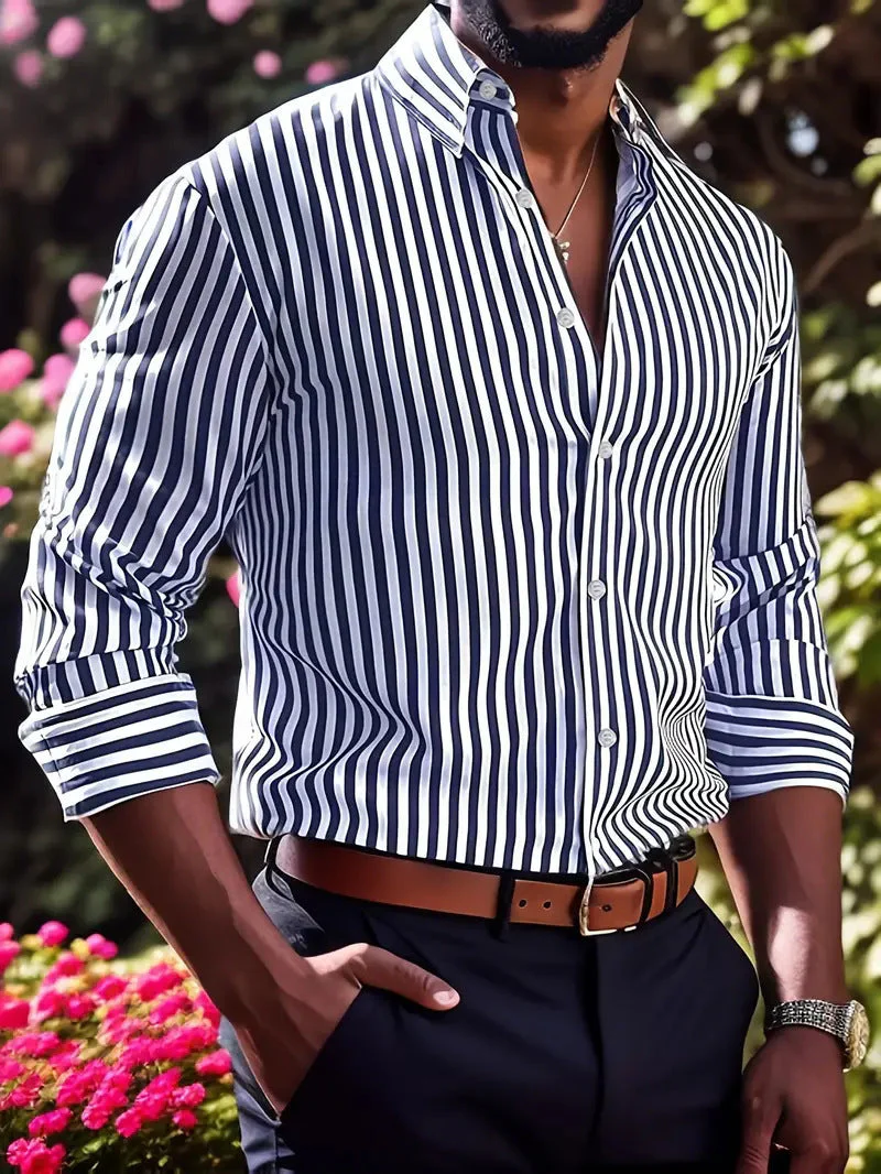 Herren Business-Freizeit Hemd mit vertikalen Streifen und Knopfleiste – Moderner Slim Fit Look - Image 9
