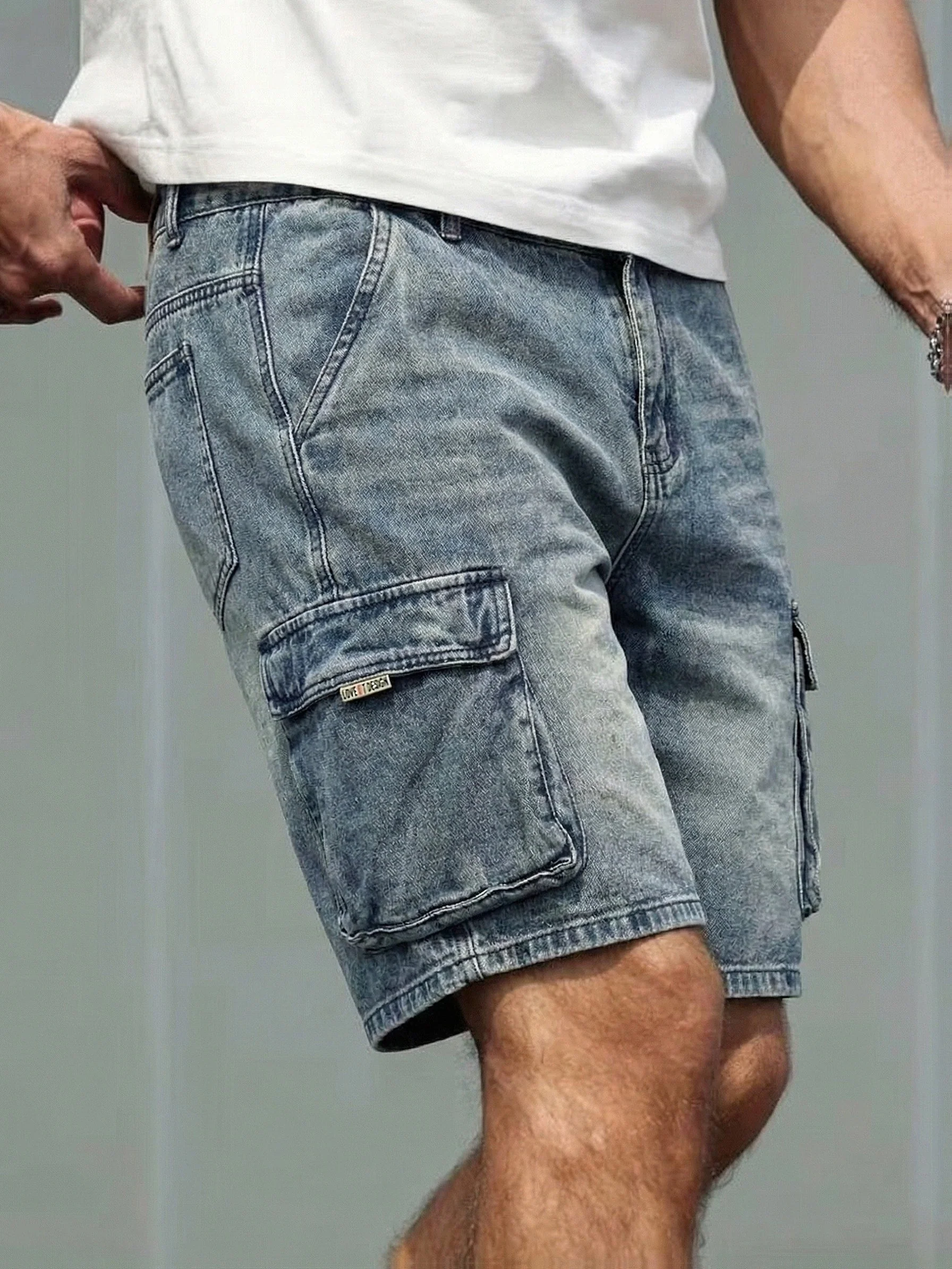 Herren Cargo Jeansshorts Regular Fit Freizeit Basic - Image 5