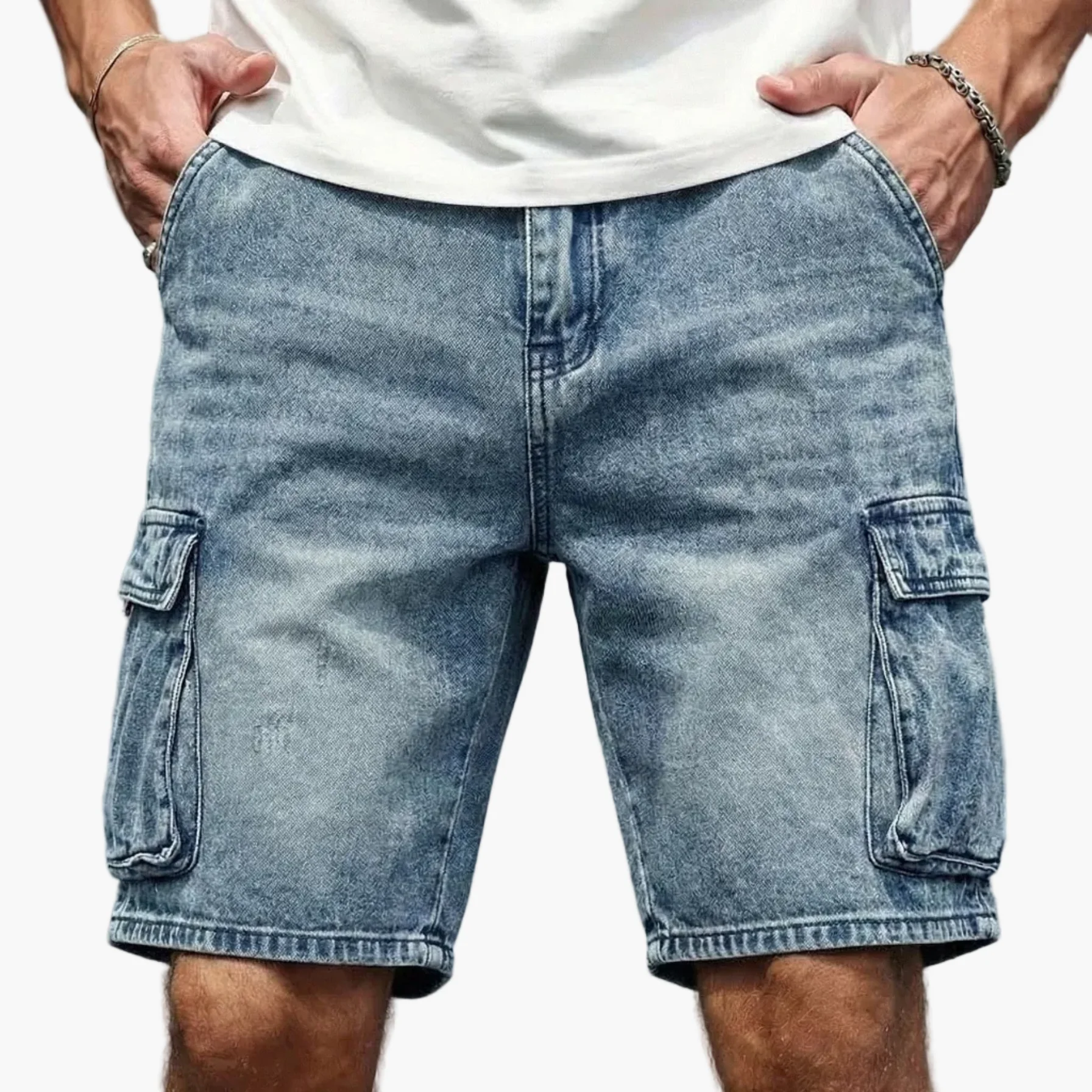 Herren Cargo Jeansshorts Regular Fit Freizeit Basic - Image 6
