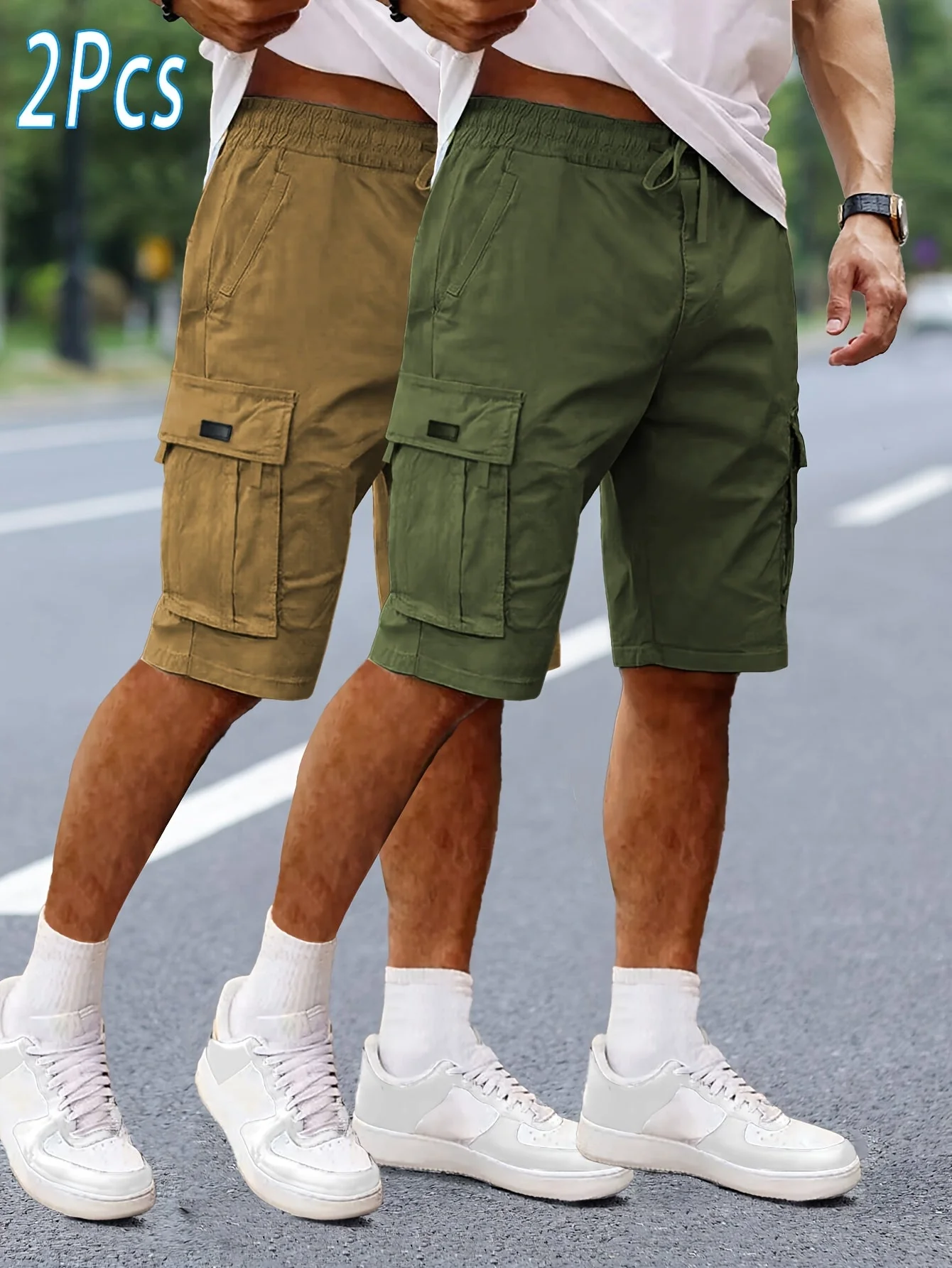 Herren Cargo Shorts 2er Pack – Lässige Outdoor und Freizeit Bermudas mit Taschen