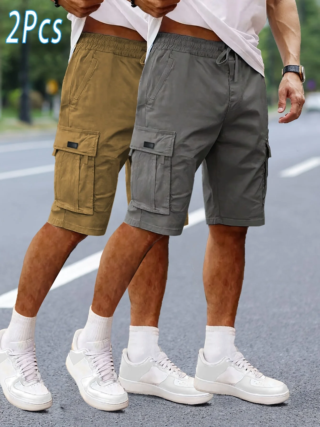 Herren Cargo Shorts 2er Pack – Lässige Outdoor und Freizeit Bermudas mit Taschen - Image 2