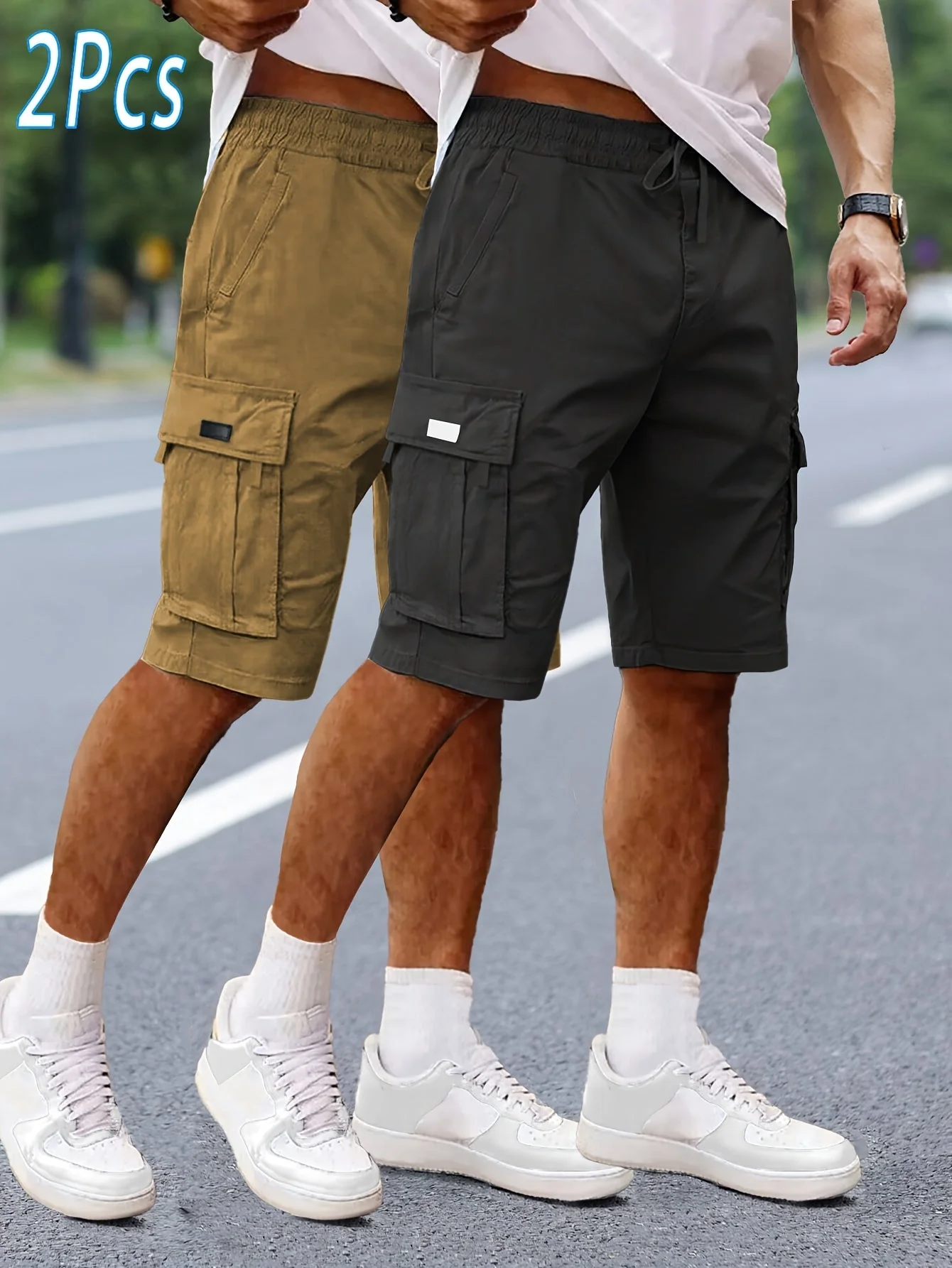 Herren Cargo Shorts 2er Pack – Lässige Outdoor und Freizeit Bermudas mit Taschen - Image 3