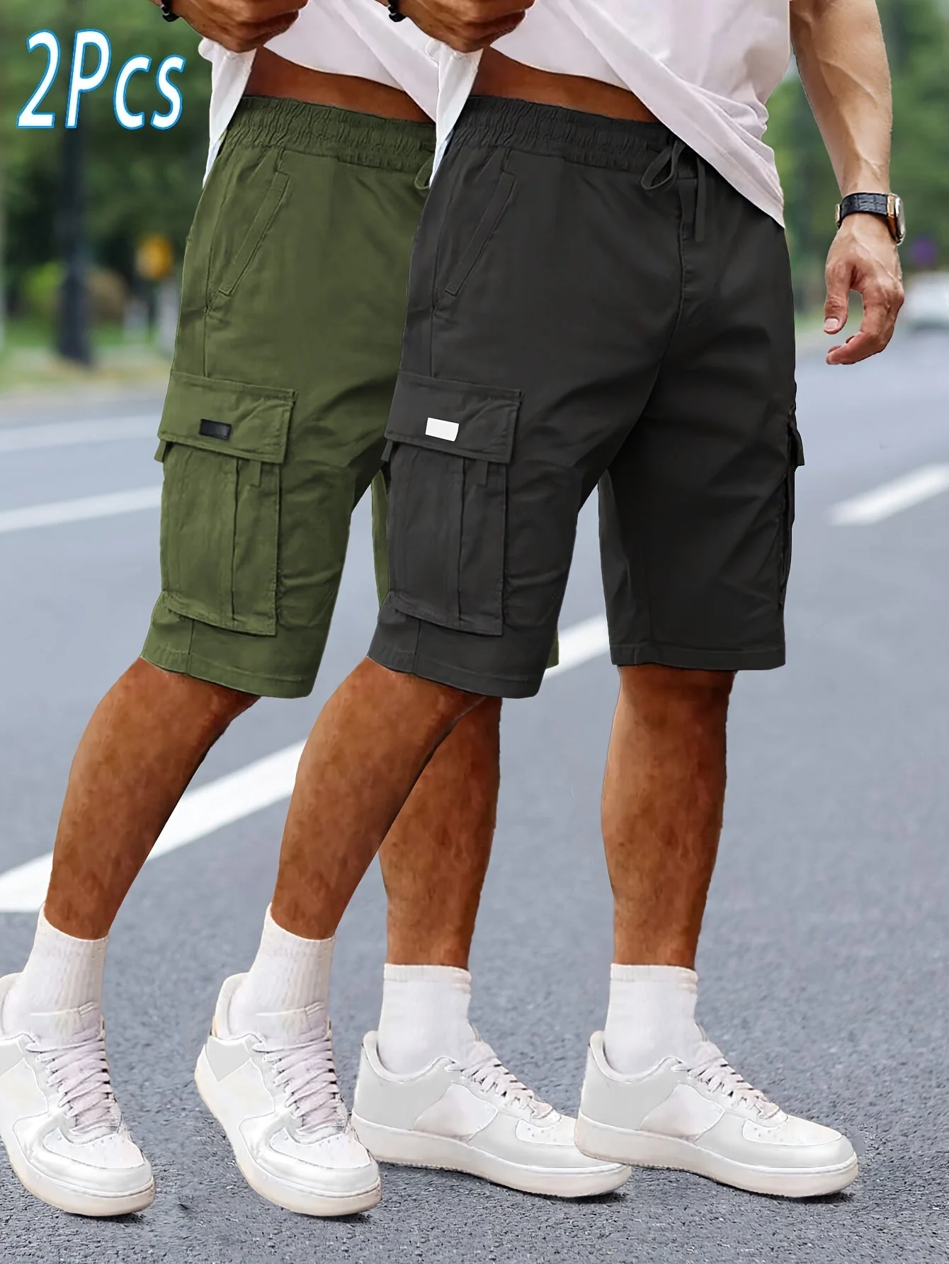 Herren Cargo Shorts 2er Pack – Lässige Outdoor und Freizeit Bermudas mit Taschen - Image 5