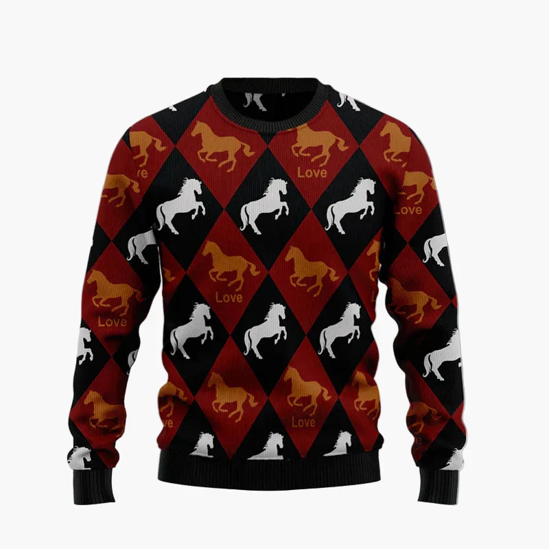 Herren & Damen Lustiger Pferdekopf Ugly Christmas Pullover – Weihnachtsfeier Strickpulli - Image 4