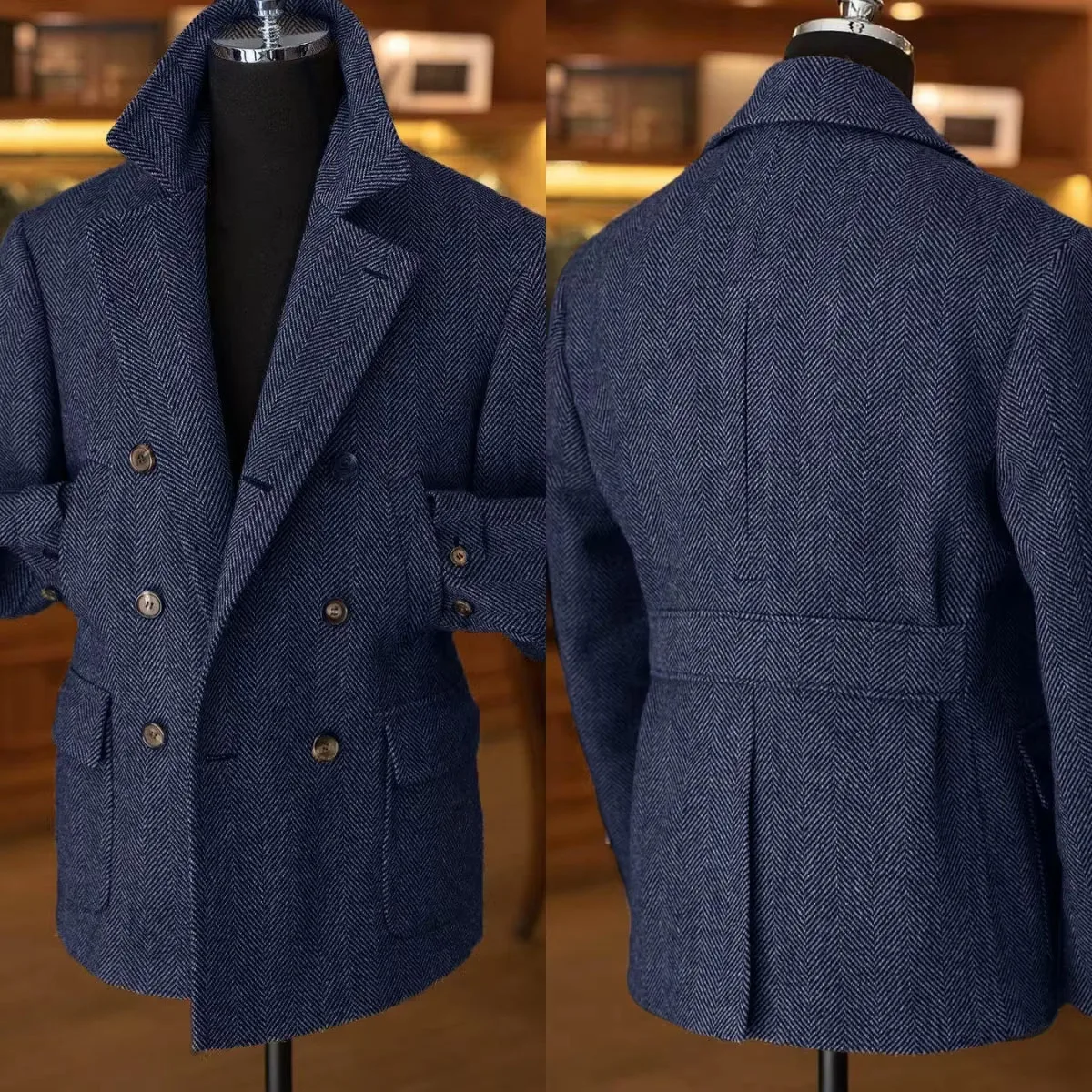 Herren Doppelreihiger Vintage Business Blazer – Klassischer Hahnentritt Look für Büro & festliche Anlässe - Image 3