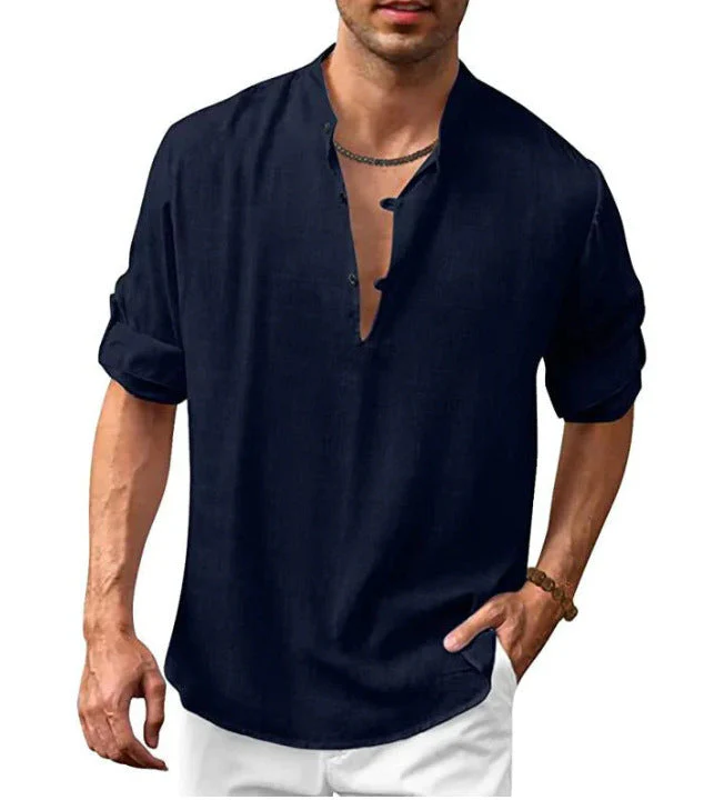 Herren Freizeit Henley Langarmshirt – Lockeres Strandhemd für Urlaub und Alltag - Image 10
