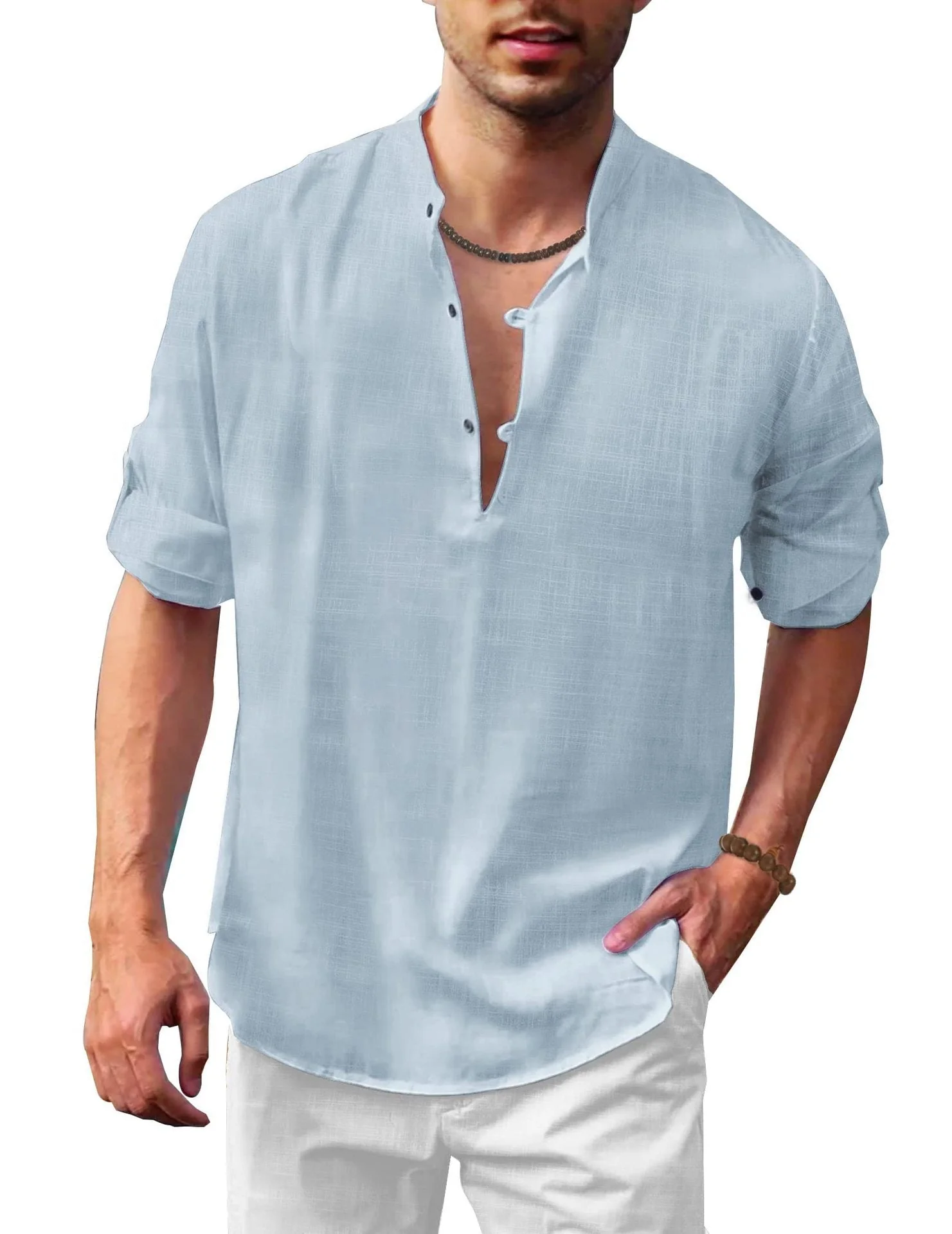 Herren Freizeit Henley Langarmshirt – Lockeres Strandhemd für Urlaub und Alltag - Image 3