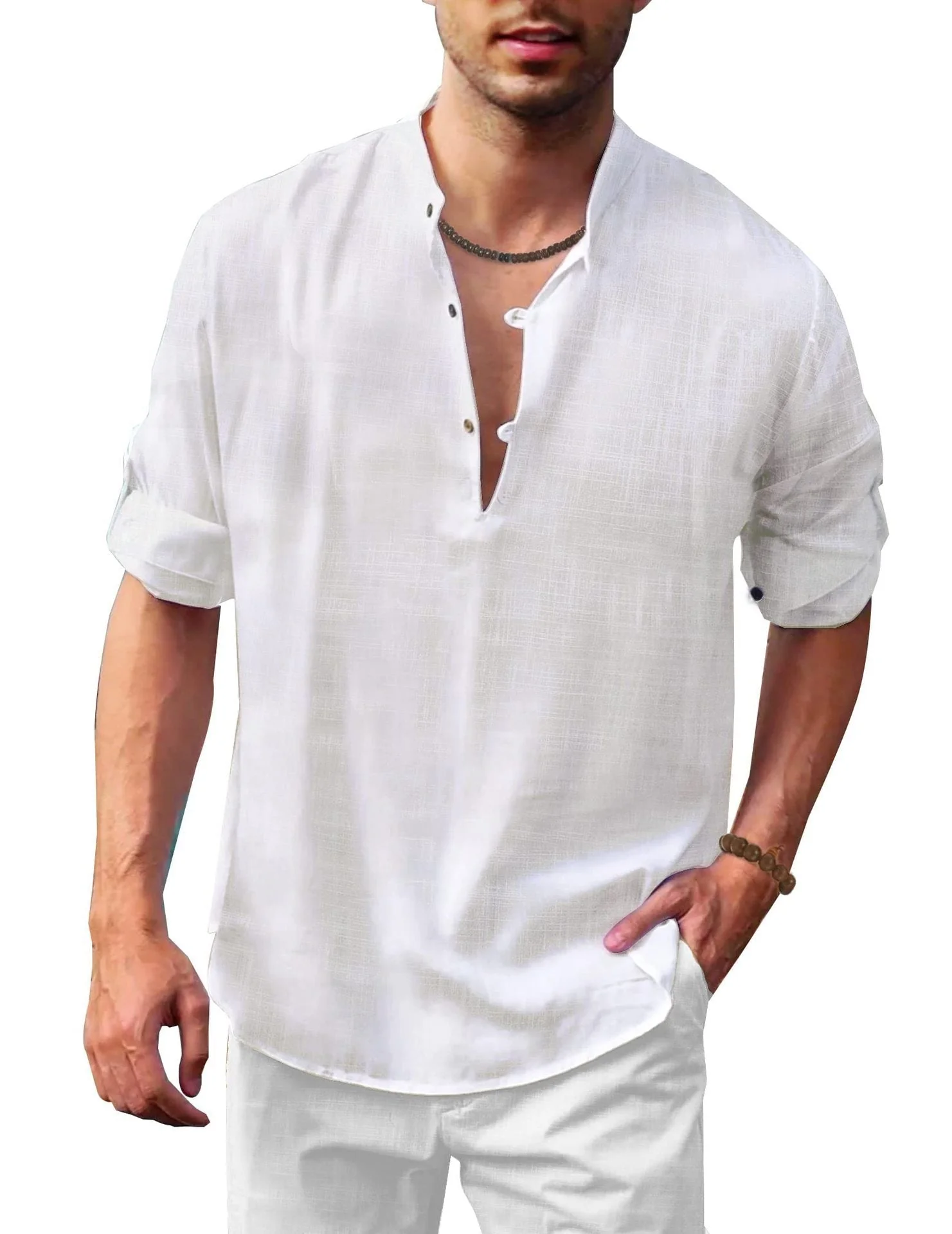Herren Freizeit Henley Langarmshirt – Lockeres Strandhemd für Urlaub und Alltag - Image 4