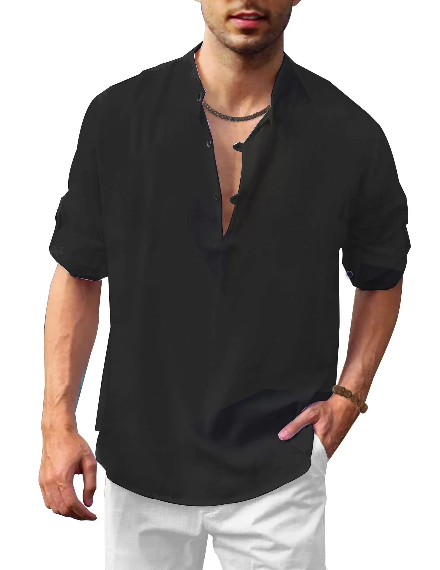 Herren Freizeit Henley Langarmshirt – Lockeres Strandhemd für Urlaub und Alltag - Image 5