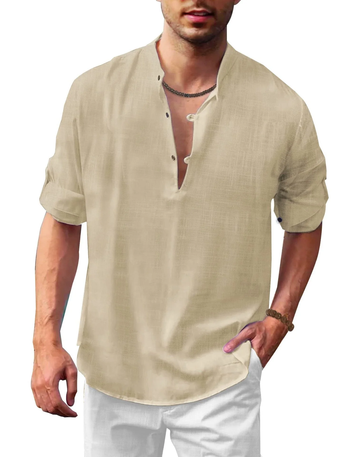 Herren Freizeit Henley Langarmshirt – Lockeres Strandhemd für Urlaub und Alltag - Image 6