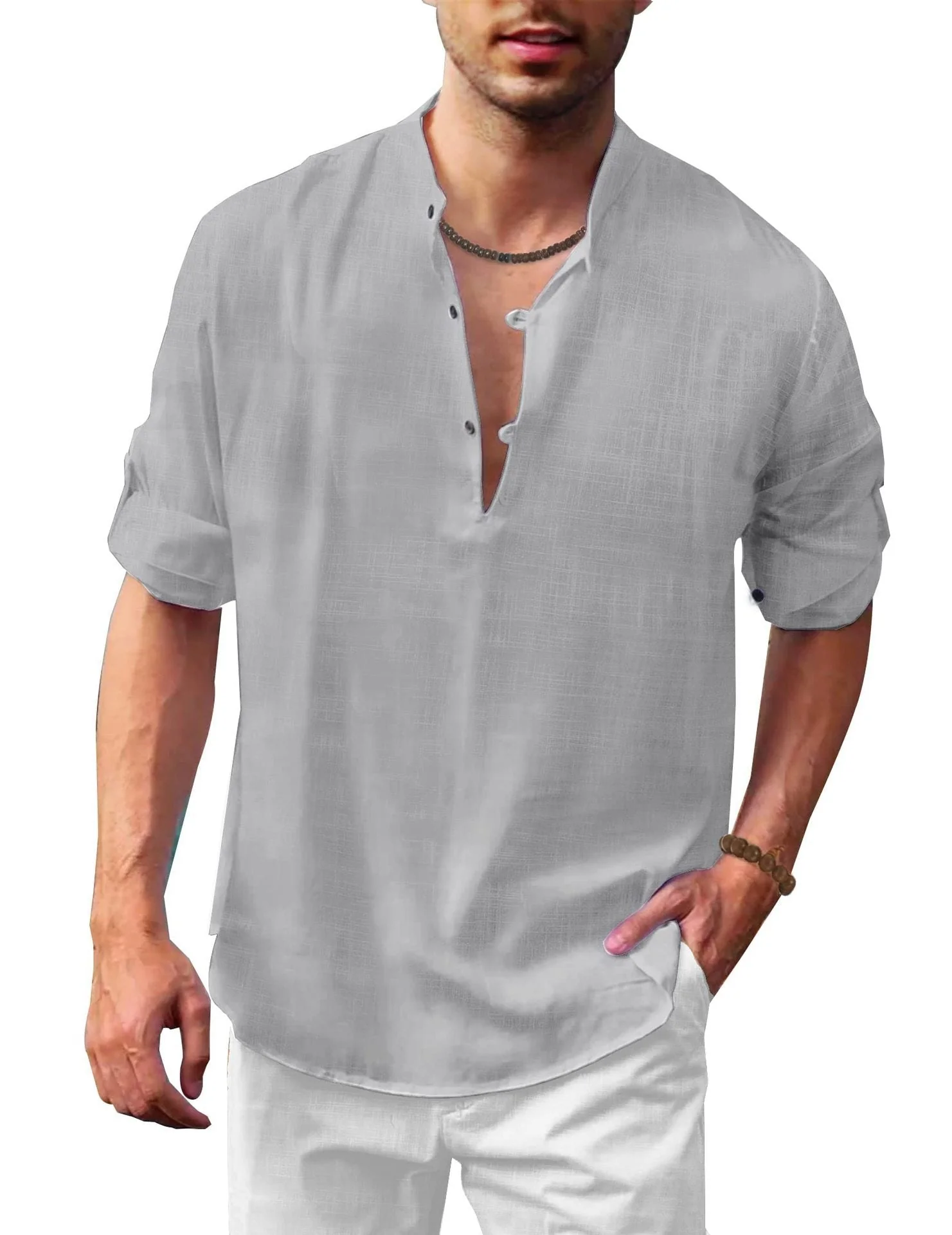 Herren Freizeit Henley Langarmshirt – Lockeres Strandhemd für Urlaub und Alltag - Image 7