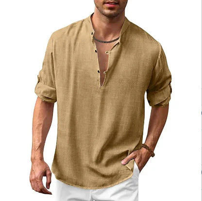 Herren Freizeit Henley Langarmshirt – Lockeres Strandhemd für Urlaub und Alltag - Image 8