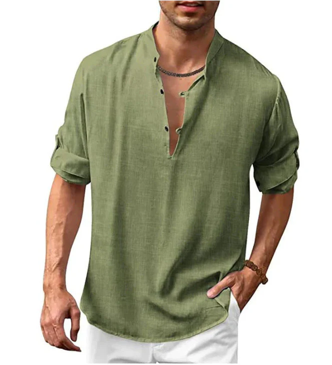 Herren Freizeit Henley Langarmshirt – Lockeres Strandhemd für Urlaub und Alltag - Image 9