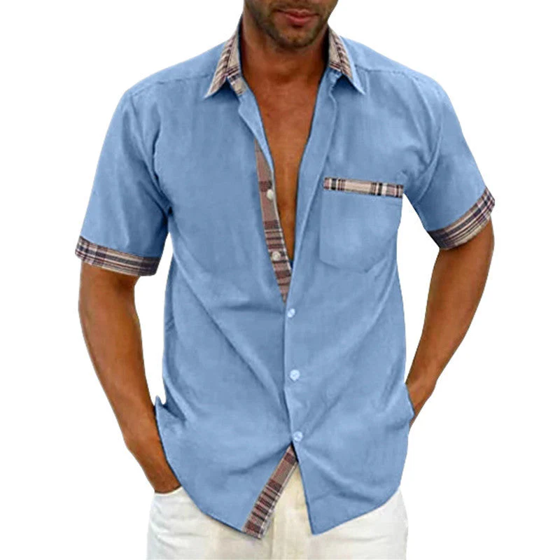 Herren Freizeit Kurzarm Hemd mit Karomuster-Kragen und Brusttasche – Modisches Sommerhemd für Alltag und Urlaub - Image 4