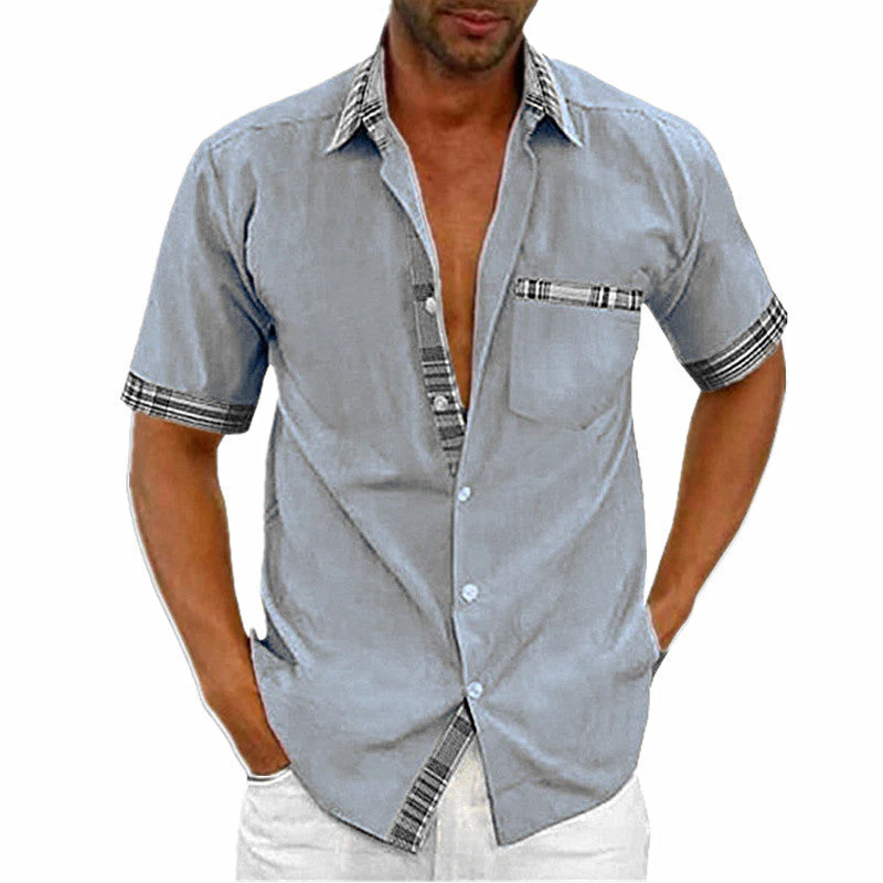 Herren Freizeit Kurzarm Hemd mit Karomuster-Kragen und Brusttasche – Modisches Sommerhemd für Alltag und Urlaub - Image 7