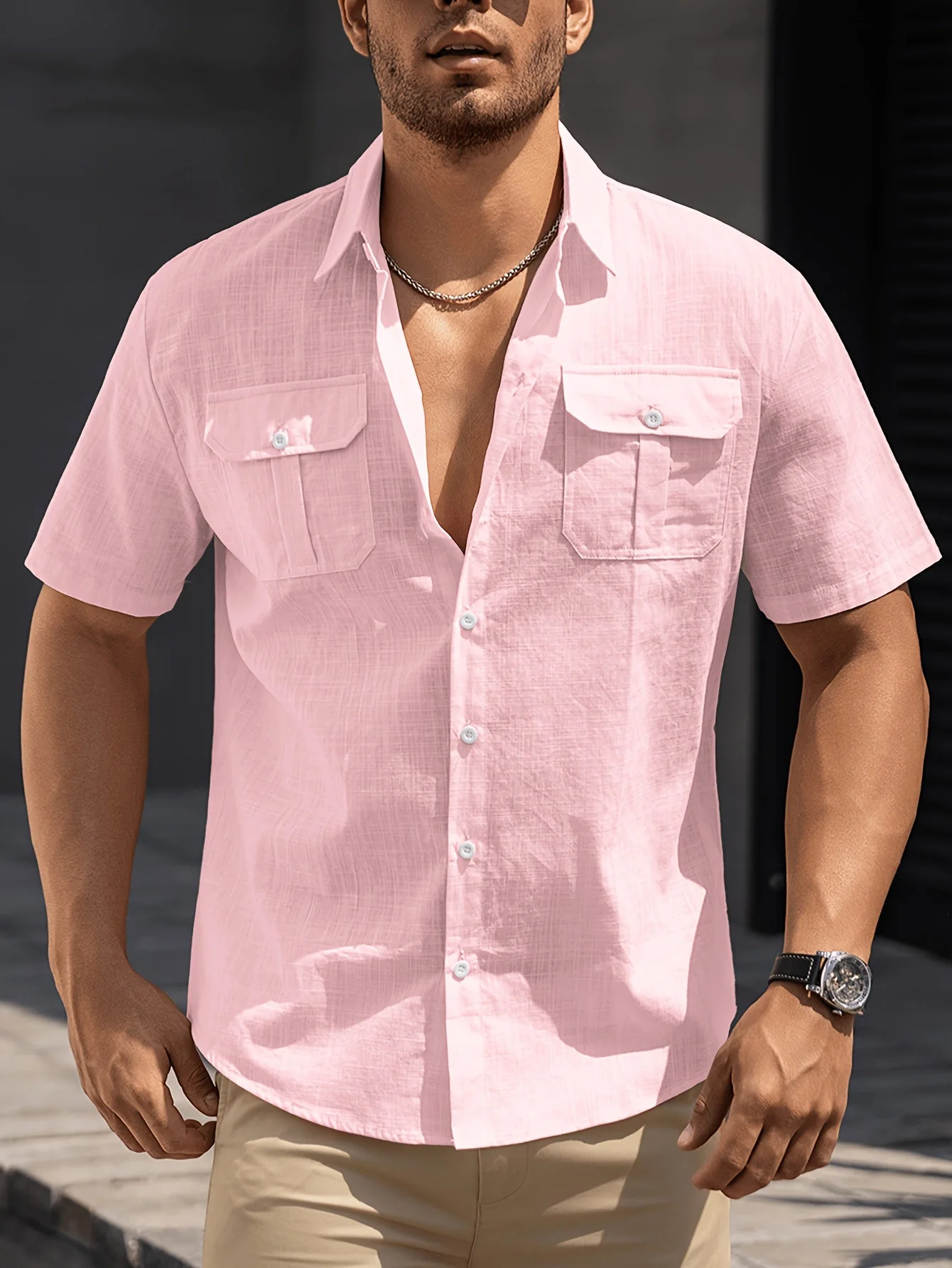 Herren Freizeit Kurzarm Hemd mit Brusttaschen – Sommer Regular Fit für lässige Anlässe