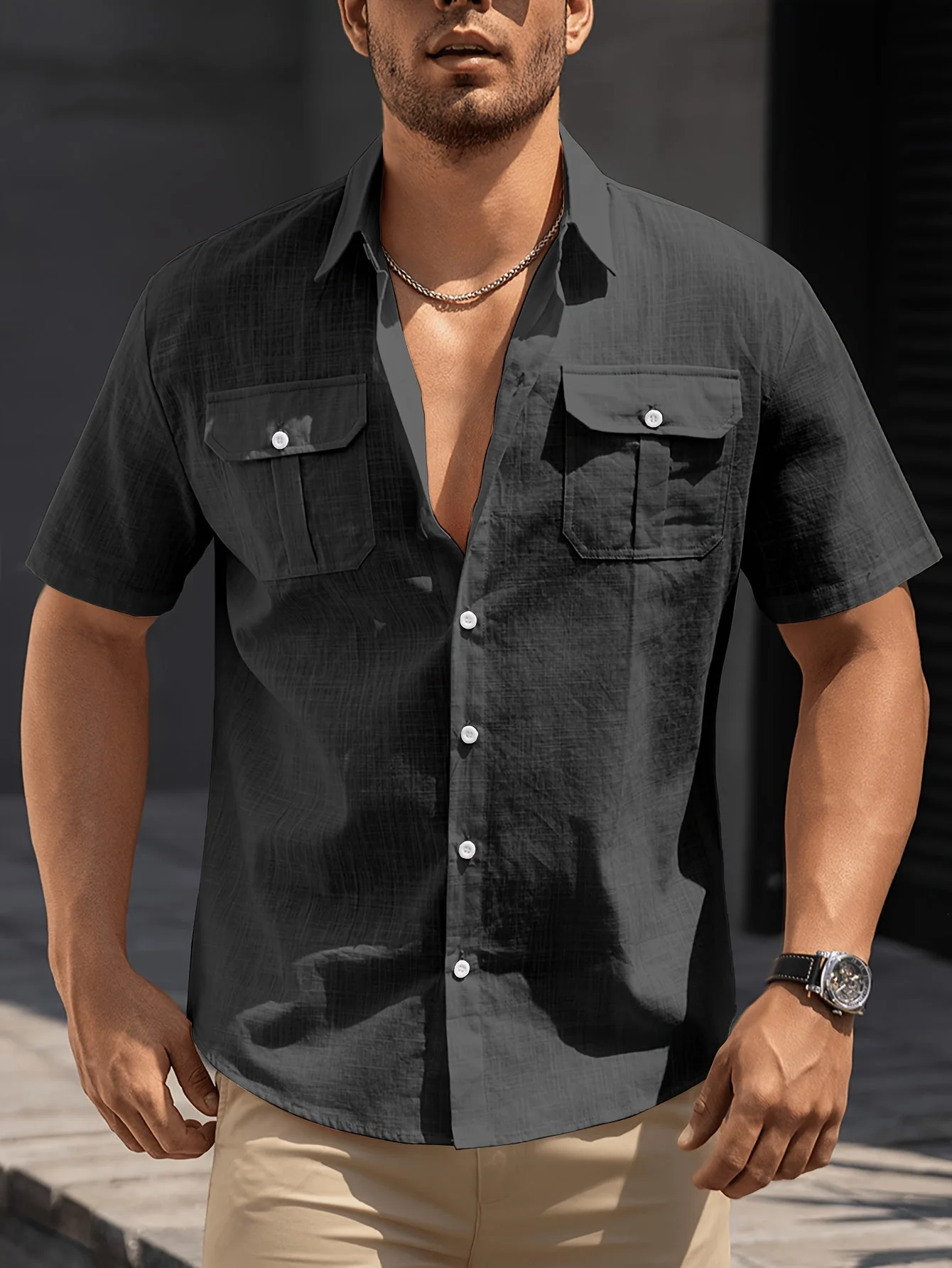 Herren Freizeit Kurzarm Hemd mit Brusttaschen – Sommer Regular Fit für lässige Anlässe - Image 10