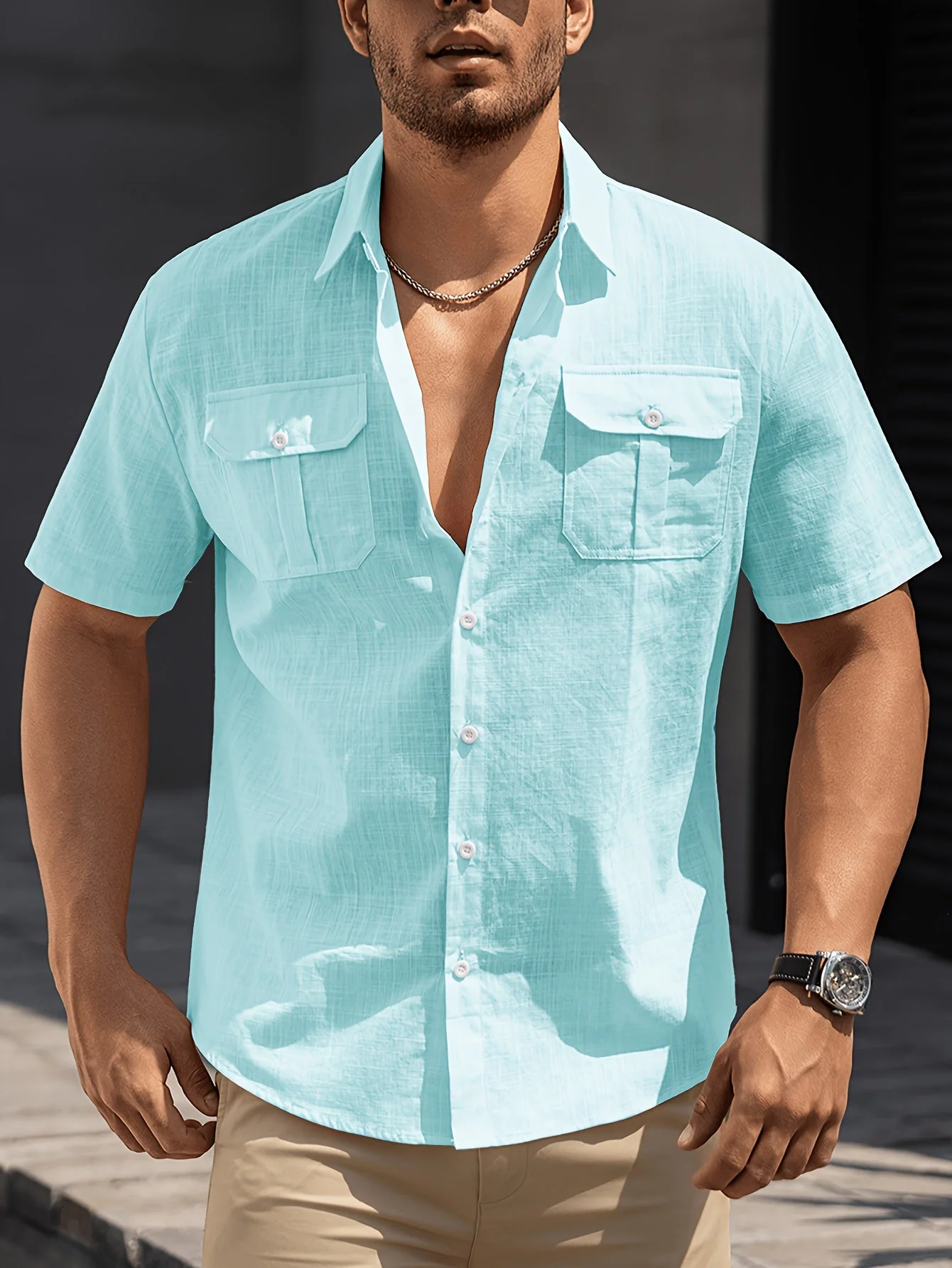 Herren Freizeit Kurzarm Hemd mit Brusttaschen – Sommer Regular Fit für lässige Anlässe - Image 2