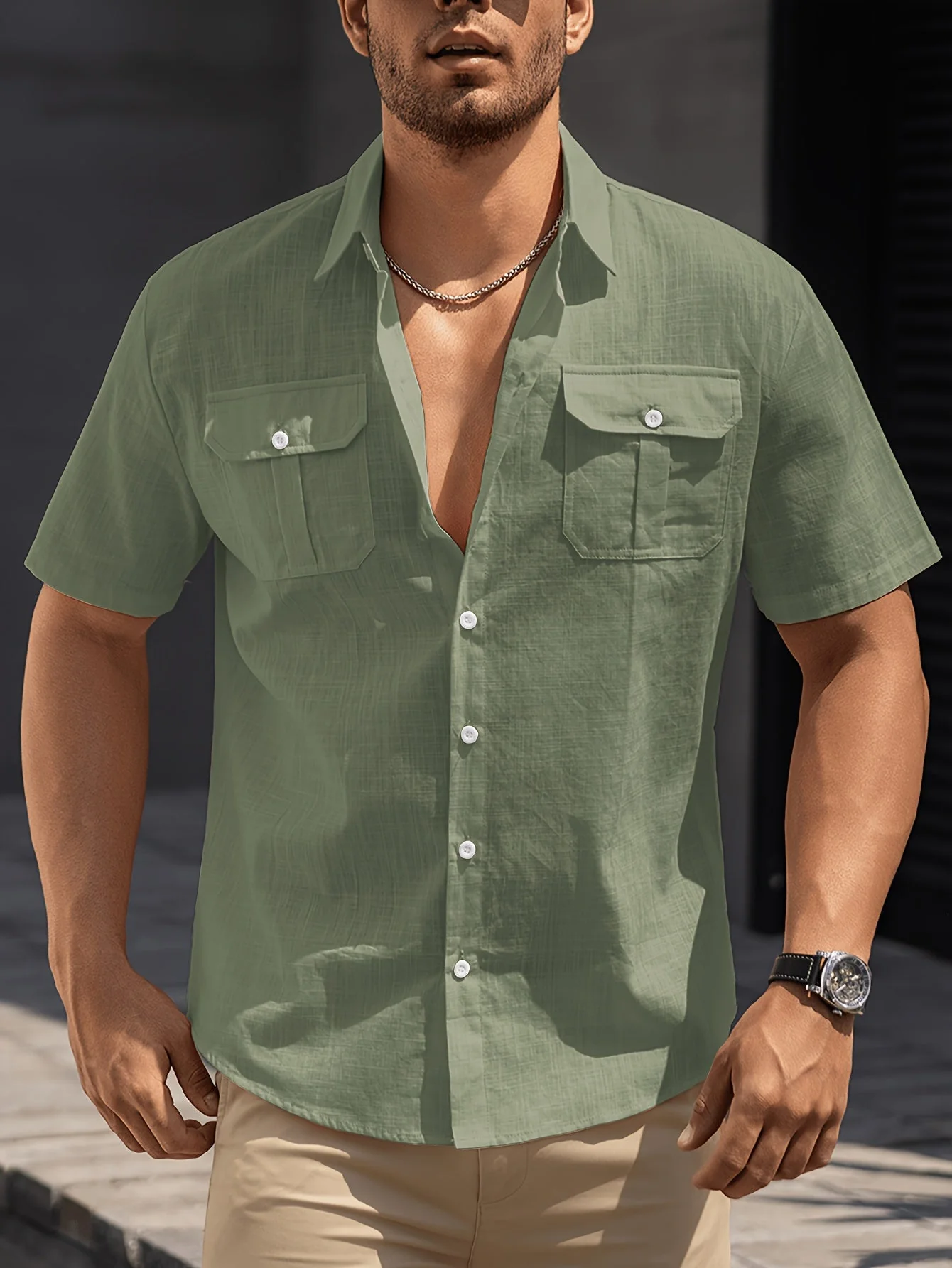 Herren Freizeit Kurzarm Hemd mit Brusttaschen – Sommer Regular Fit für lässige Anlässe - Image 4