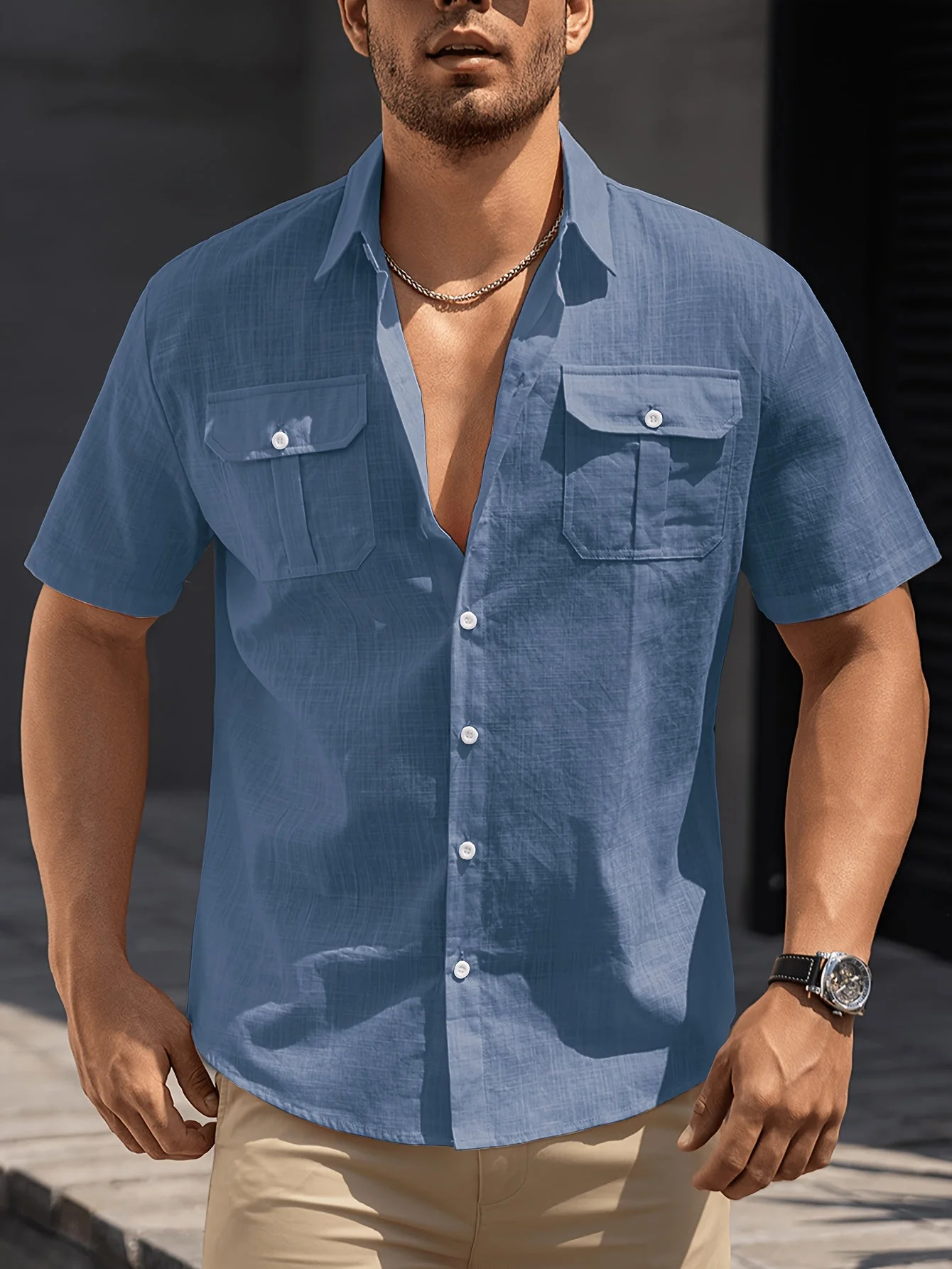 Herren Freizeit Kurzarm Hemd mit Brusttaschen – Sommer Regular Fit für lässige Anlässe - Image 5