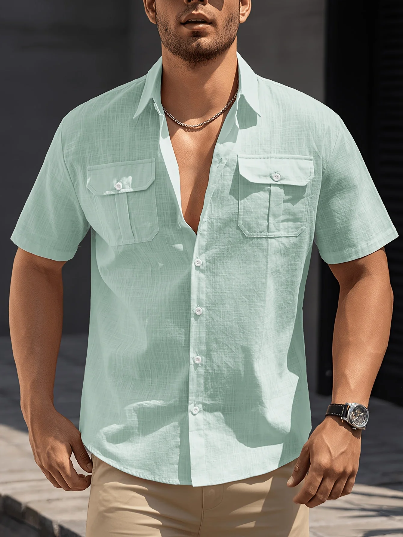 Herren Freizeit Kurzarm Hemd mit Brusttaschen – Sommer Regular Fit für lässige Anlässe - Image 6