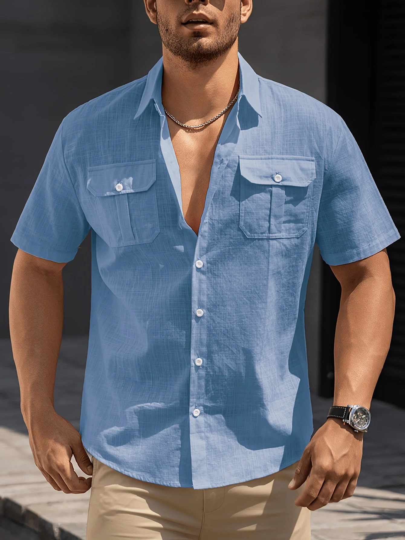 Herren Freizeit Kurzarm Hemd mit Brusttaschen – Sommer Regular Fit für lässige Anlässe - Image 7
