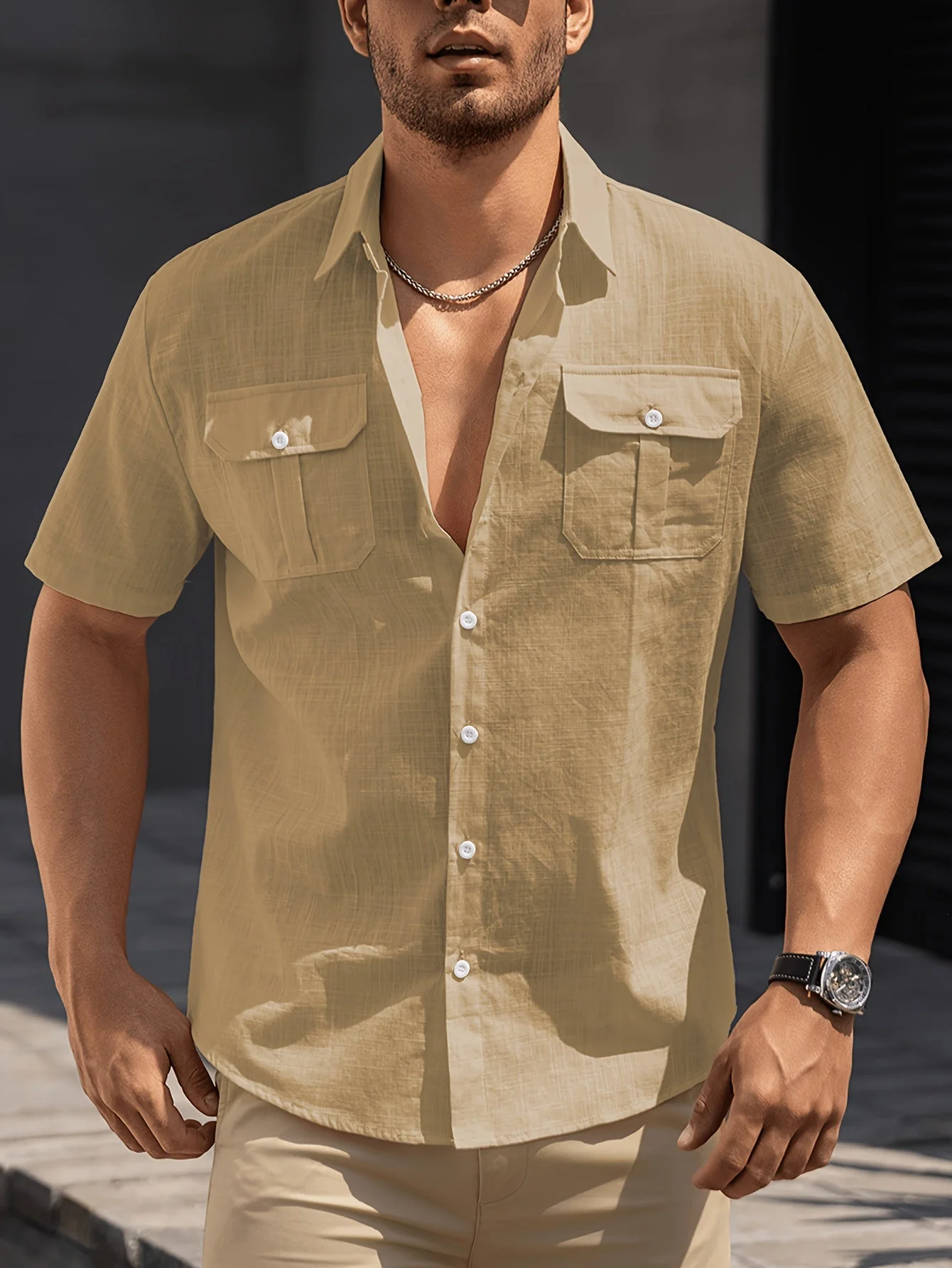 Herren Freizeit Kurzarm Hemd mit Brusttaschen – Sommer Regular Fit für lässige Anlässe - Image 8