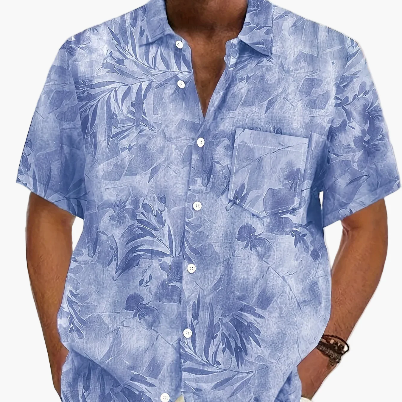 Herren Freizeit Kurzarmhemd mit Pflanzenmuster – Perfekt für Sommer und Urlaub - Image 12