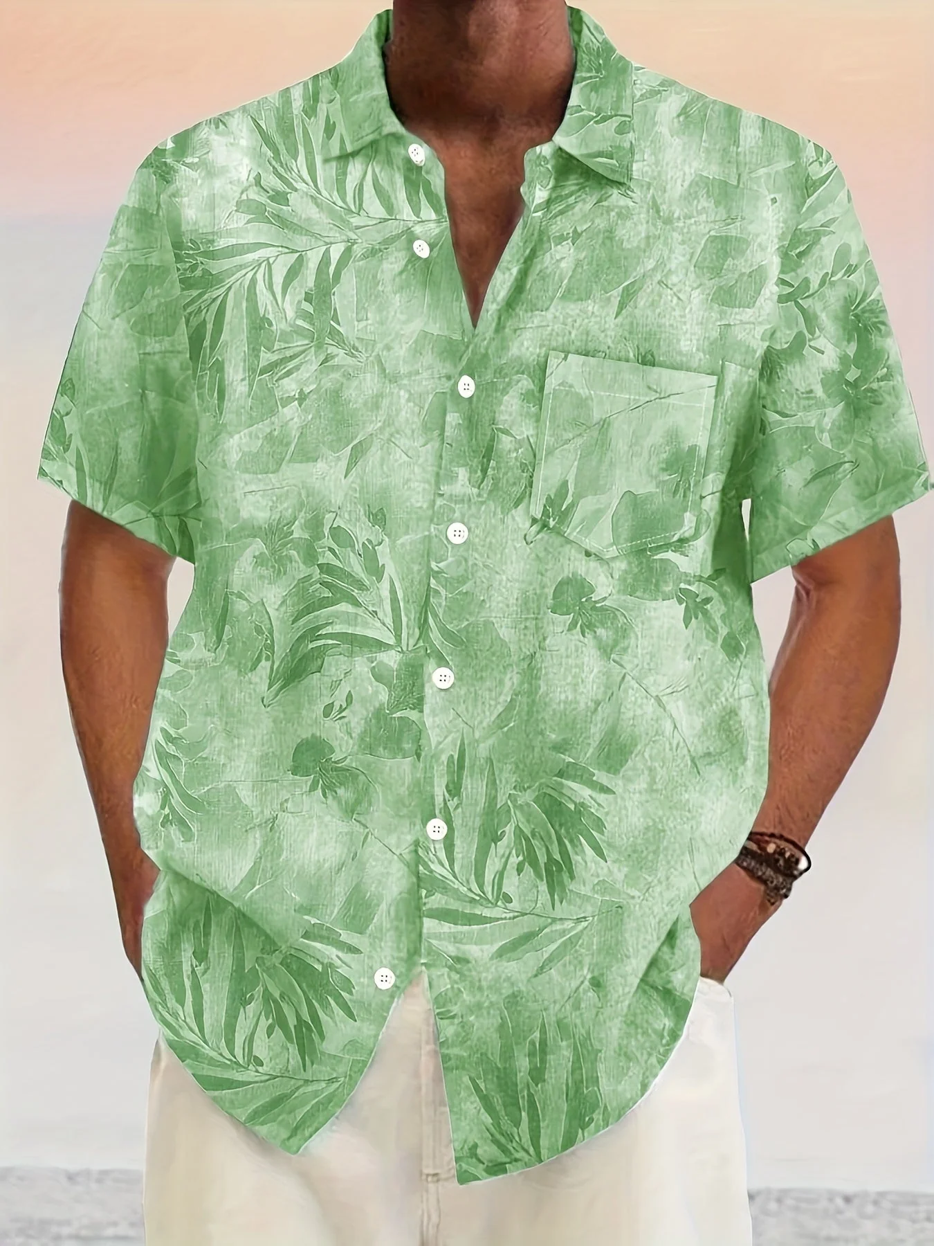 Herren Freizeit Kurzarmhemd mit Pflanzenmuster – Perfekt für Sommer und Urlaub - Image 2