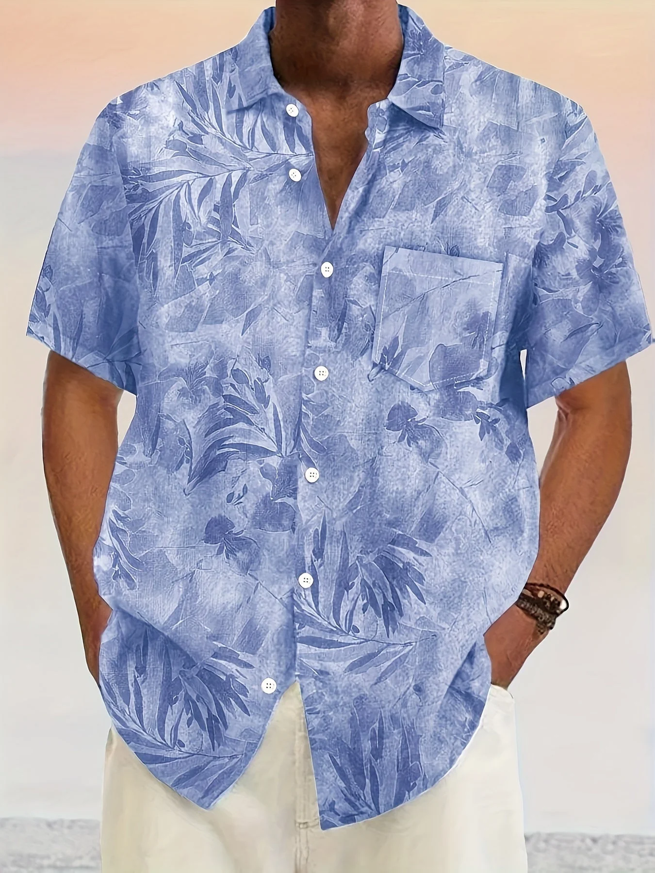 Herren Freizeit Kurzarmhemd mit Pflanzenmuster – Perfekt für Sommer und Urlaub - Image 3