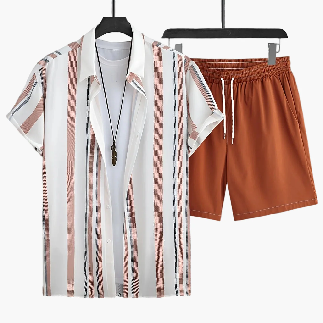 Herren Freizeit Sommer Set – Gestreiftes Kurzarmhemd mit Shorts, Modernes Outfit für Alltag & Urlaub - Image 7