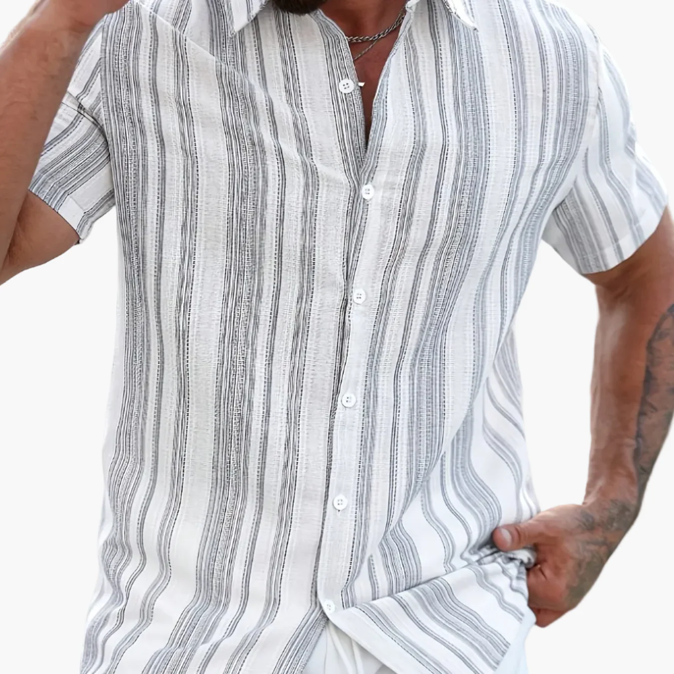 Herren Freizeit Sommerhemd mit Streifenmuster – Kurzarm, Regular Fit, Ideal für Urlaub & Alltag - Image 12