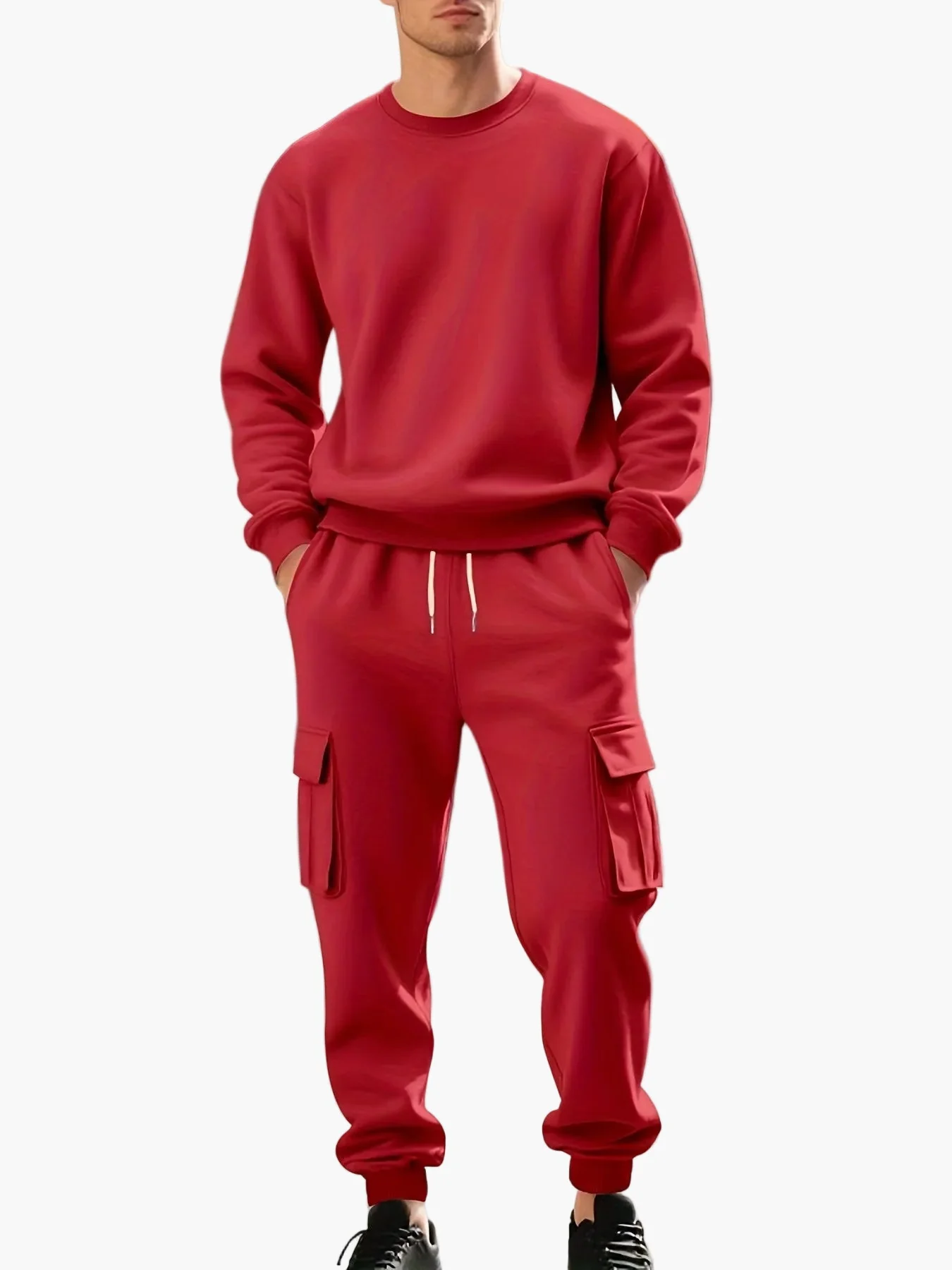 Herren Freizeit-Sportanzug Set mit Sweatshirt und Cargo-Jogginghose – Urbaner Zweiteiler für Alltag und Sport