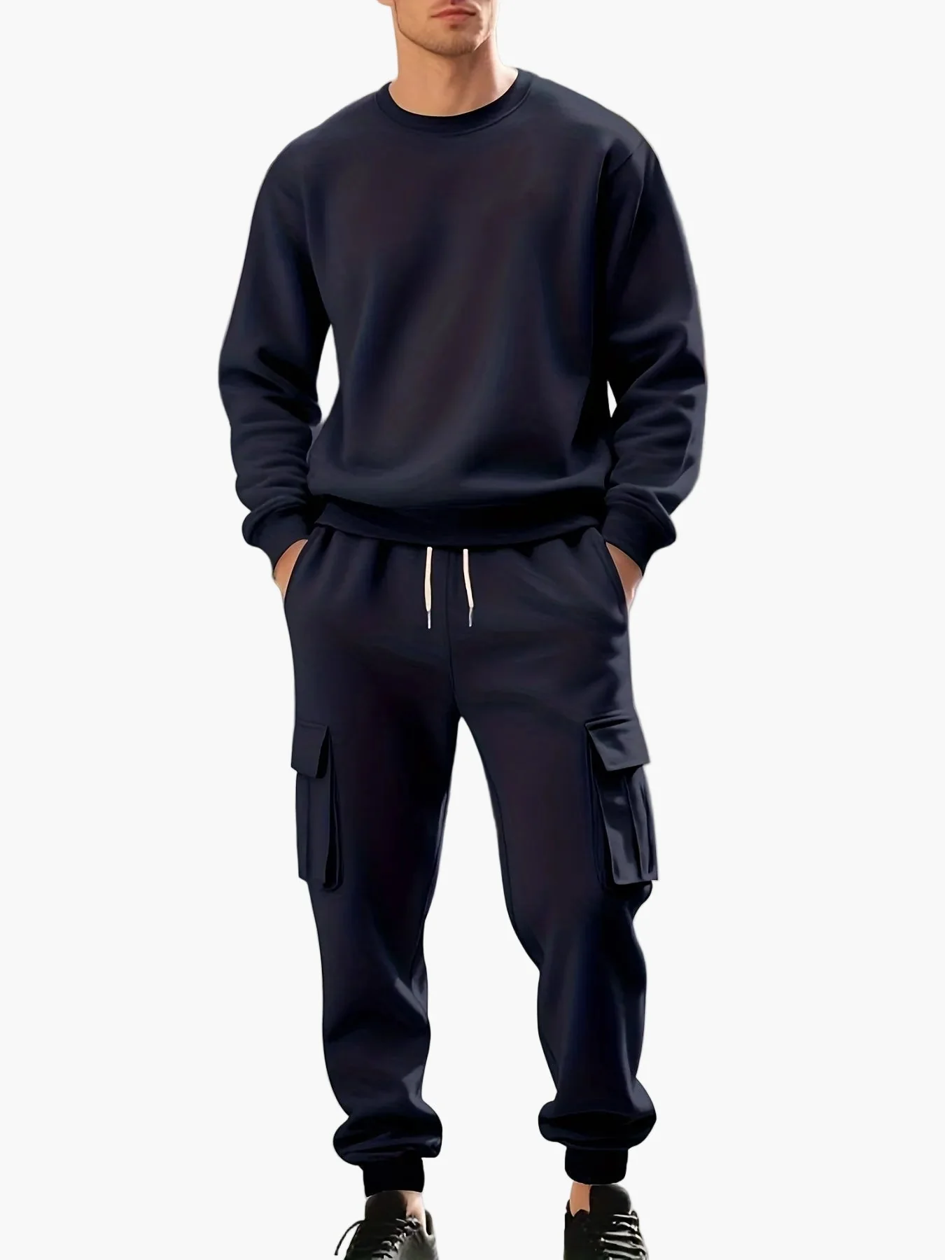 Herren Freizeit-Sportanzug Set mit Sweatshirt und Cargo-Jogginghose – Urbaner Zweiteiler für Alltag und Sport - Image 2