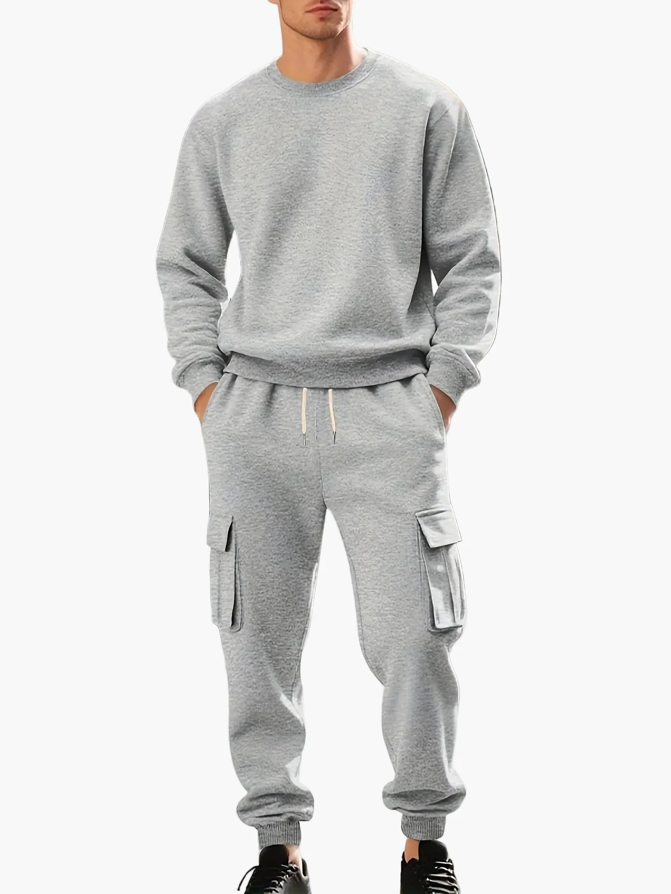 Herren Freizeit-Sportanzug Set mit Sweatshirt und Cargo-Jogginghose – Urbaner Zweiteiler für Alltag und Sport - Image 4